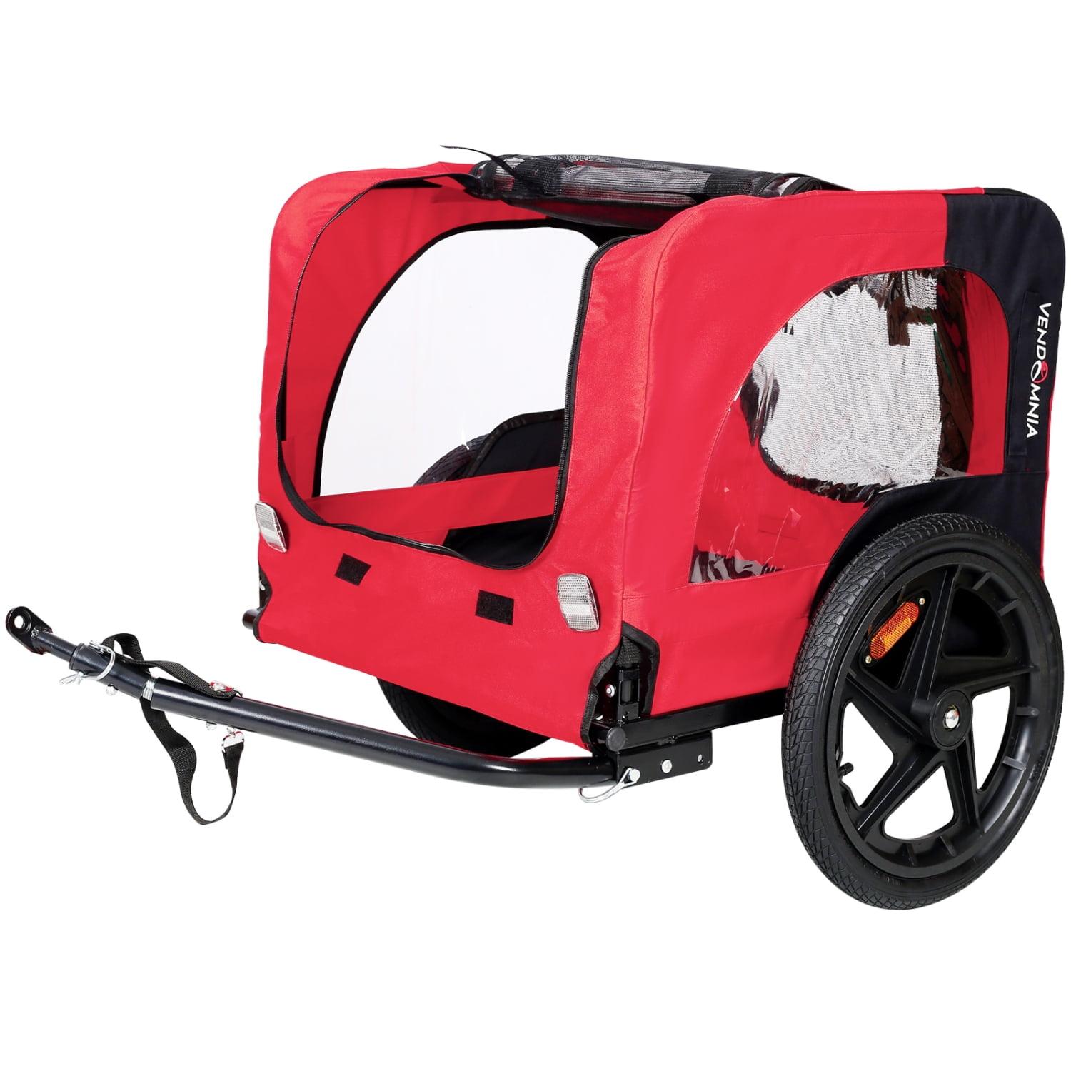EEPHO Bicycle trailer for pets outdoor foldable red color dog trailer with reflectors and safty flag