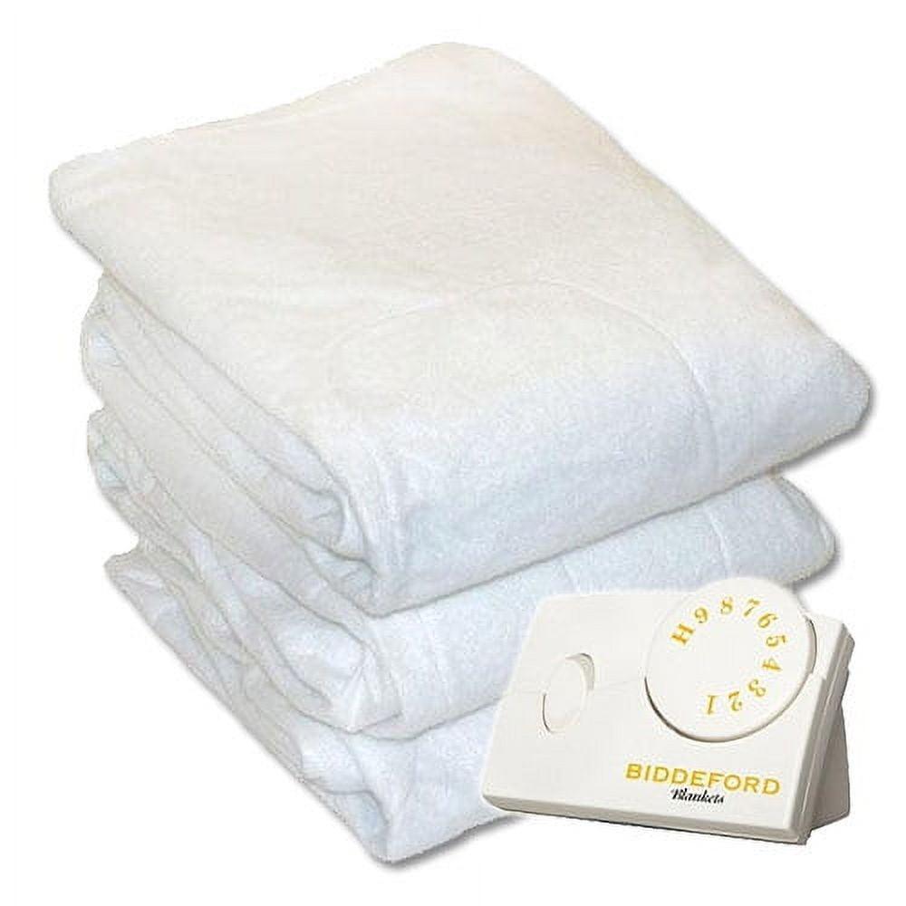 Full Size White Polyester Heated Mattress Pad with Analog Controller