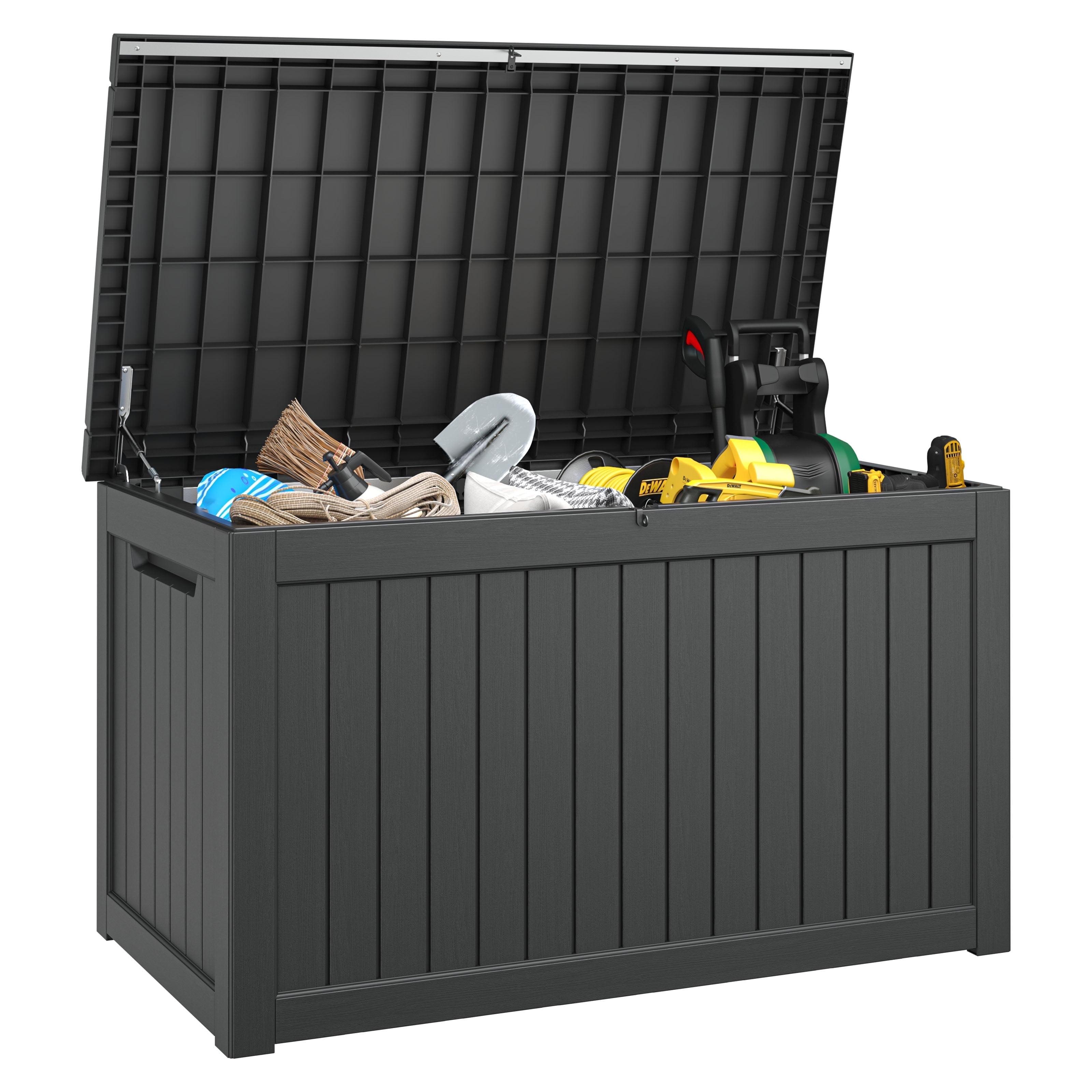 Black 230 Gallon Lockable Resin Deck Box with Steel Reinforcement