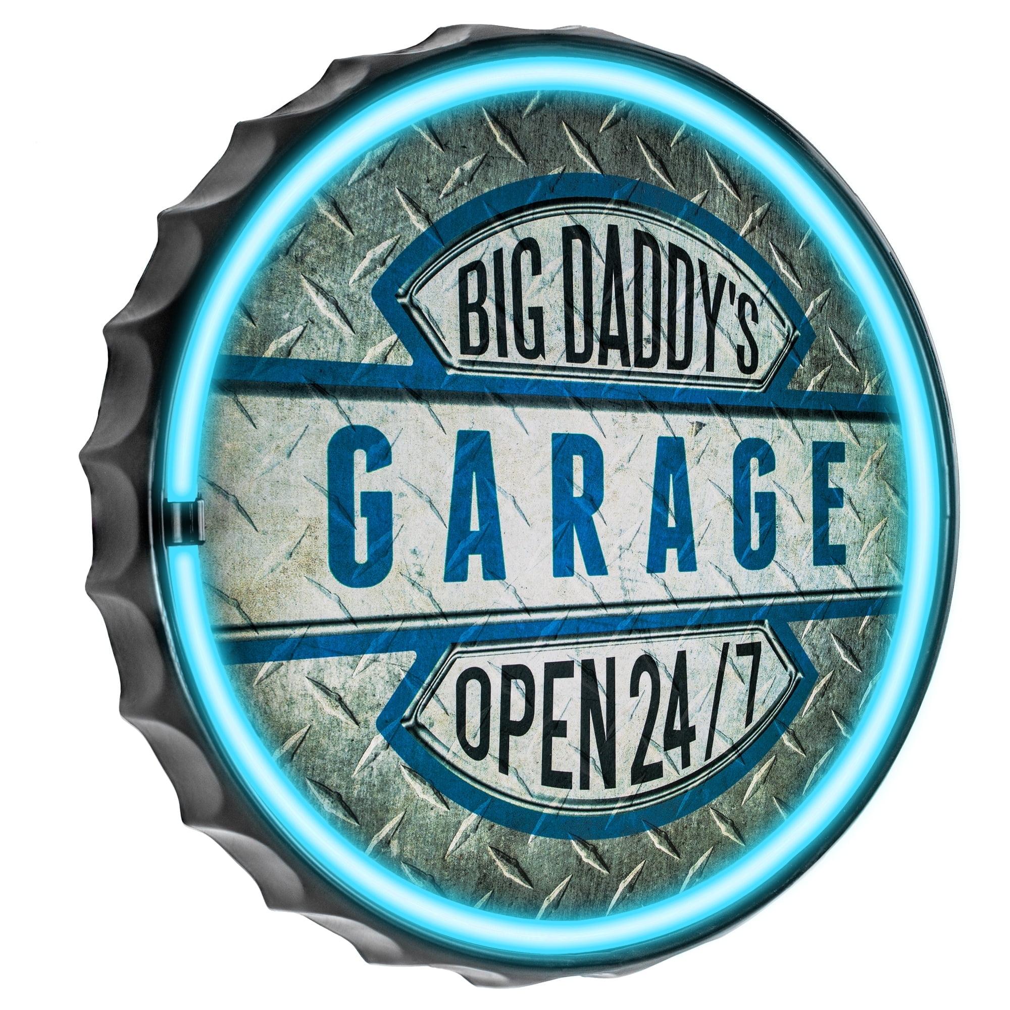 American Art Decor Big Daddy's Garage LED Neon Light Sign Wall Decor Blue/Silver : Man Cave and Home Bar Decor