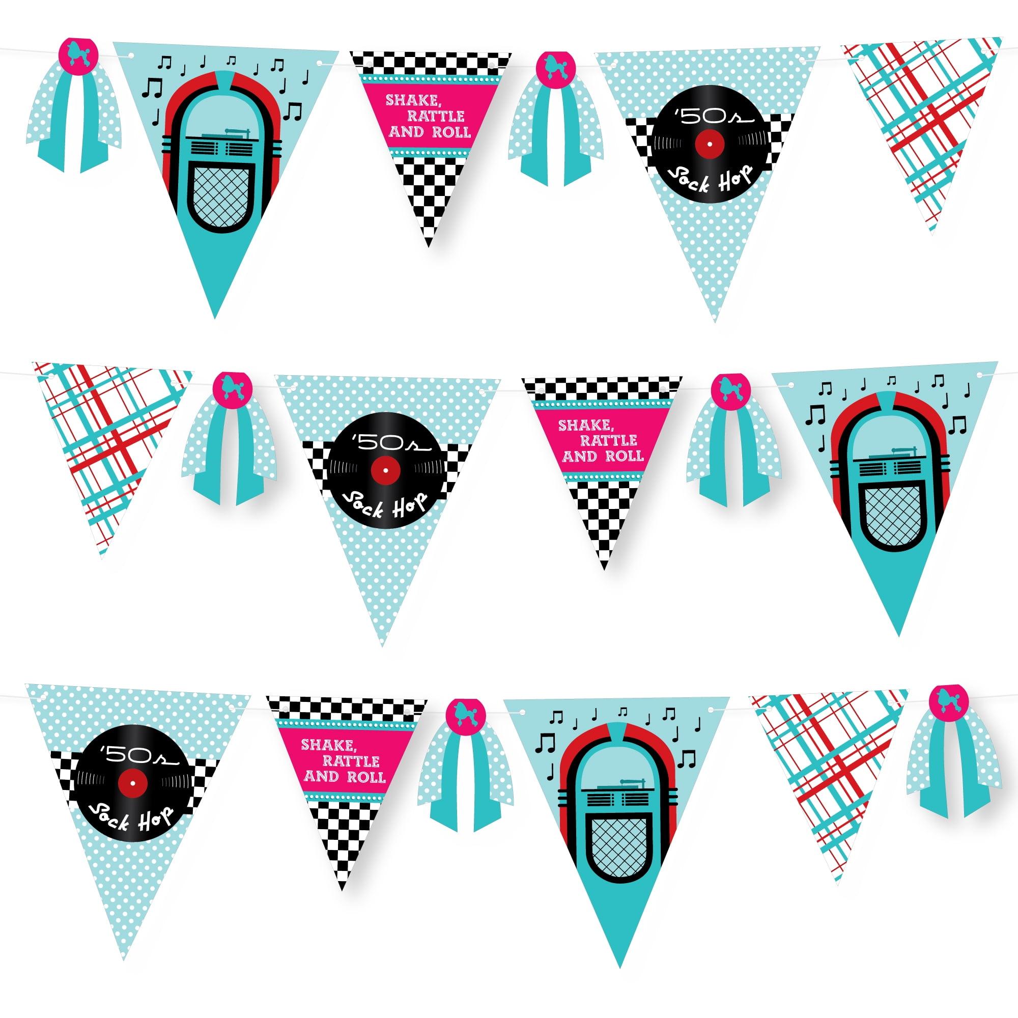 Big Dot of Happiness 50's Sock Hop - DIY 1950s Rock N Roll Party Pennant Garland Decoration - Triangle Banner - 30 Pieces