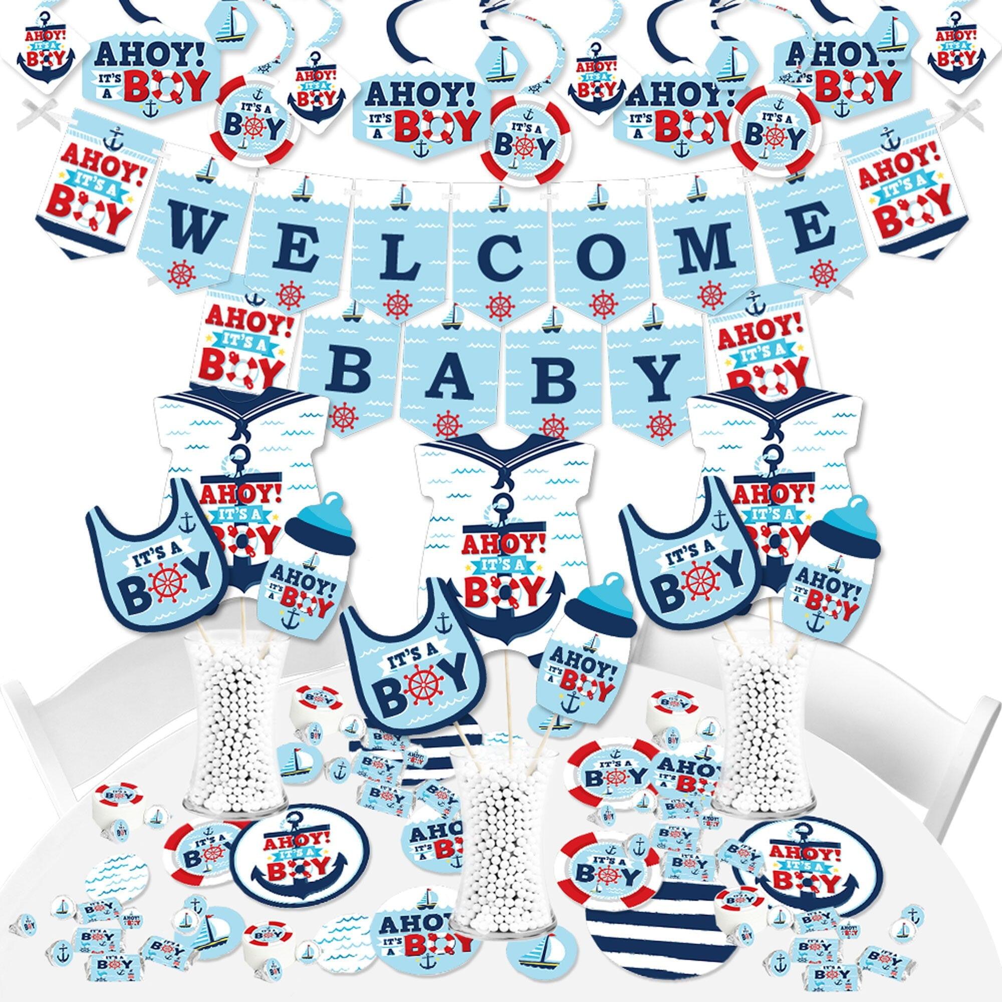 Big Dot of Happiness Ahoy It's a Boy - Nautical Baby Shower Supplies - Banner Decoration Kit - Fundle Bundle