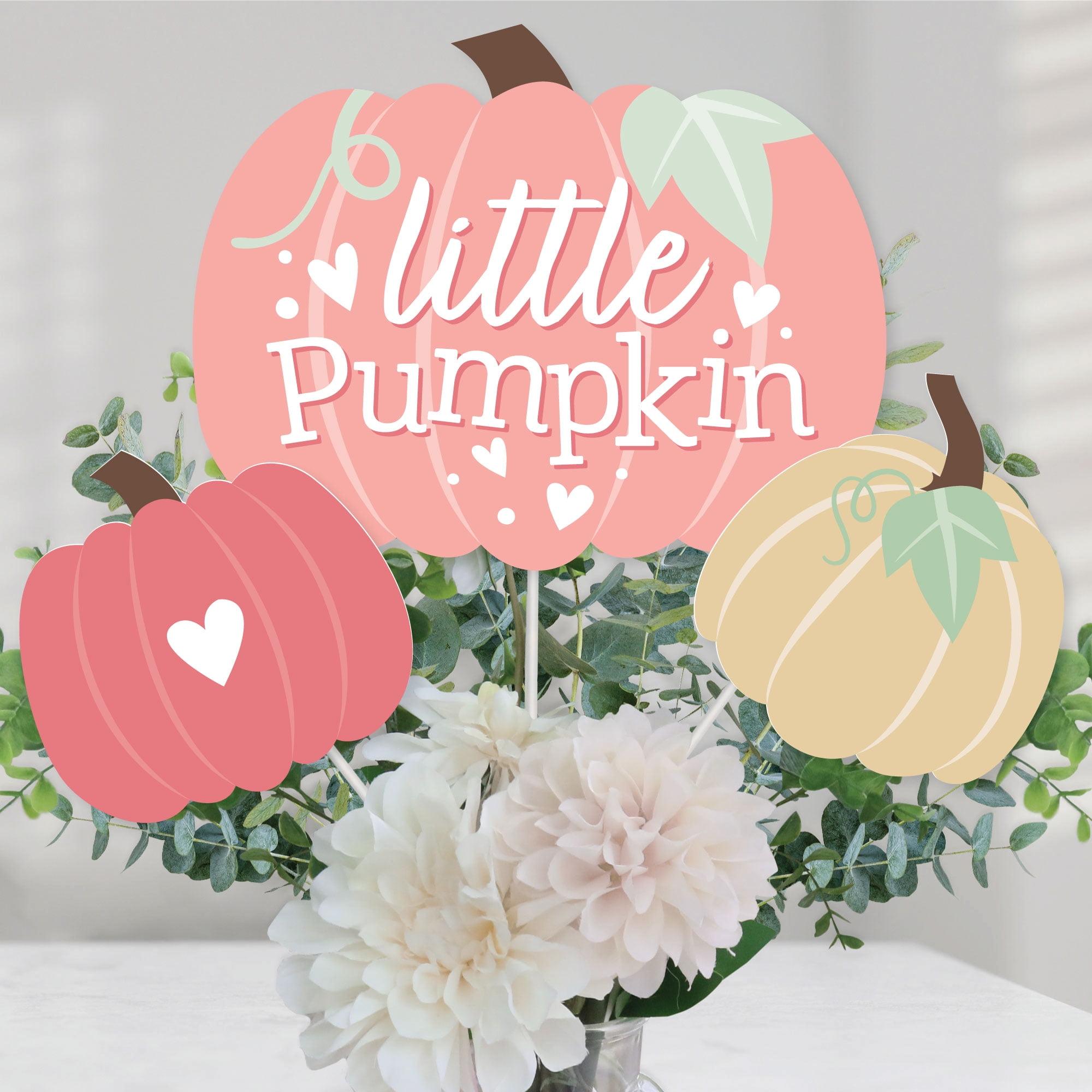Big Dot of Happiness Girl Little Pumpkin - Fall Birthday Party or Baby Shower Centerpiece Sticks - Table Toppers - Set of 15