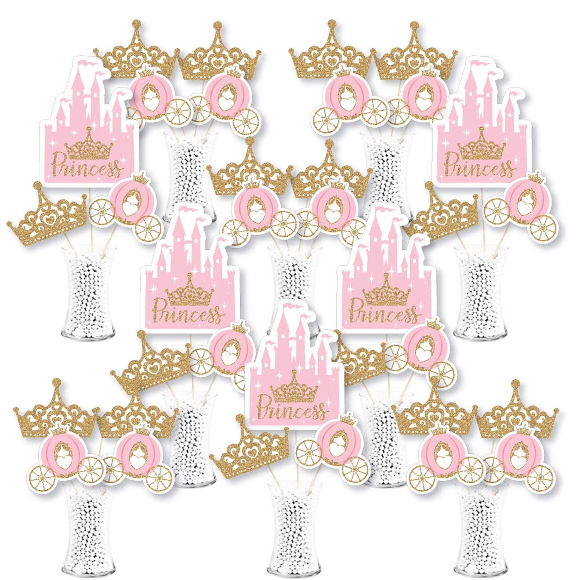 Pink and Gold Princess Crown Party Centerpiece Sticks