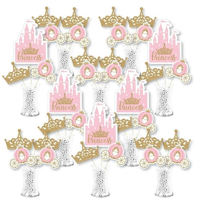 Big Dot of Happiness Little Princess Crown - Pink Princess Baby Shower or Birthday Party Centerpiece Sticks - Showstopper Table Toppers - 35 Pieces