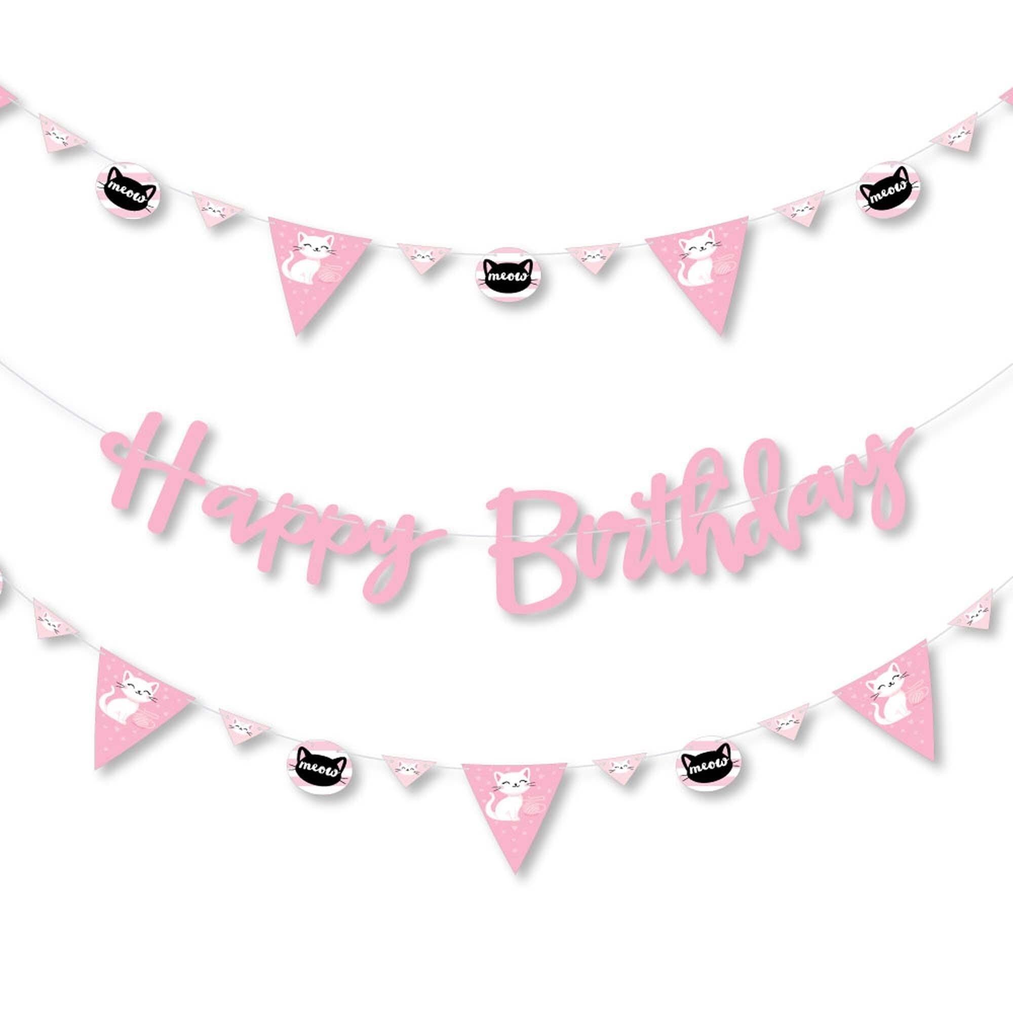 Pink Kitty Cat Birthday Party Banner with Pennant Shapes