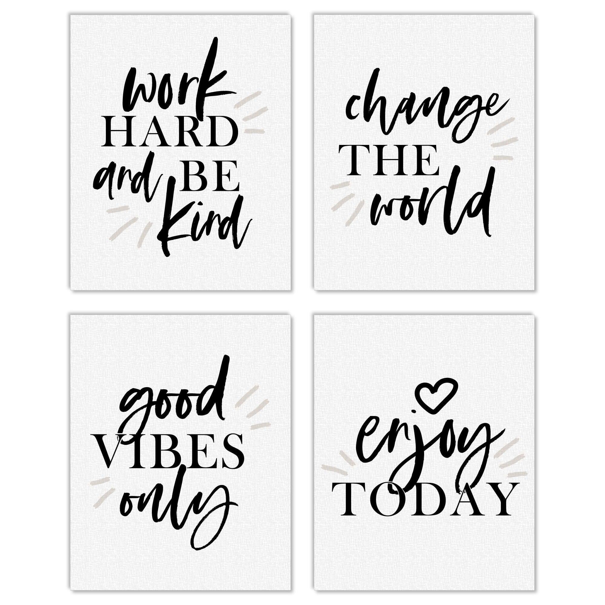 Big Dot of Happiness Work Hard and Be Kind - Unframed Inspirational Quotes Linen Paper Wall Art - Set of 4 - Artisms - 8 x 10 inches Black and White