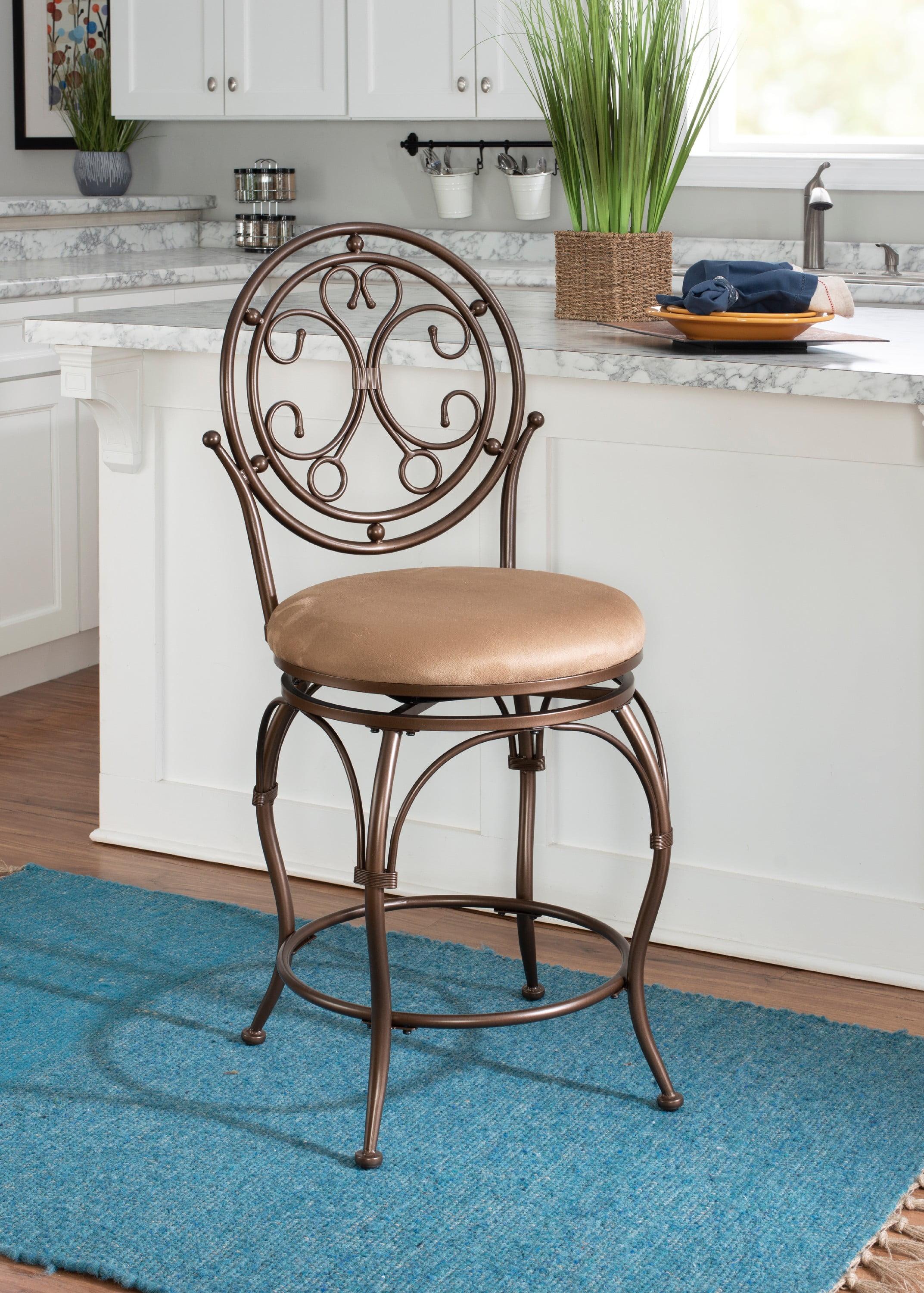 Elegant Traditional 24.5" Swivel Counter Stool, Warm Bronze and Tan Leather