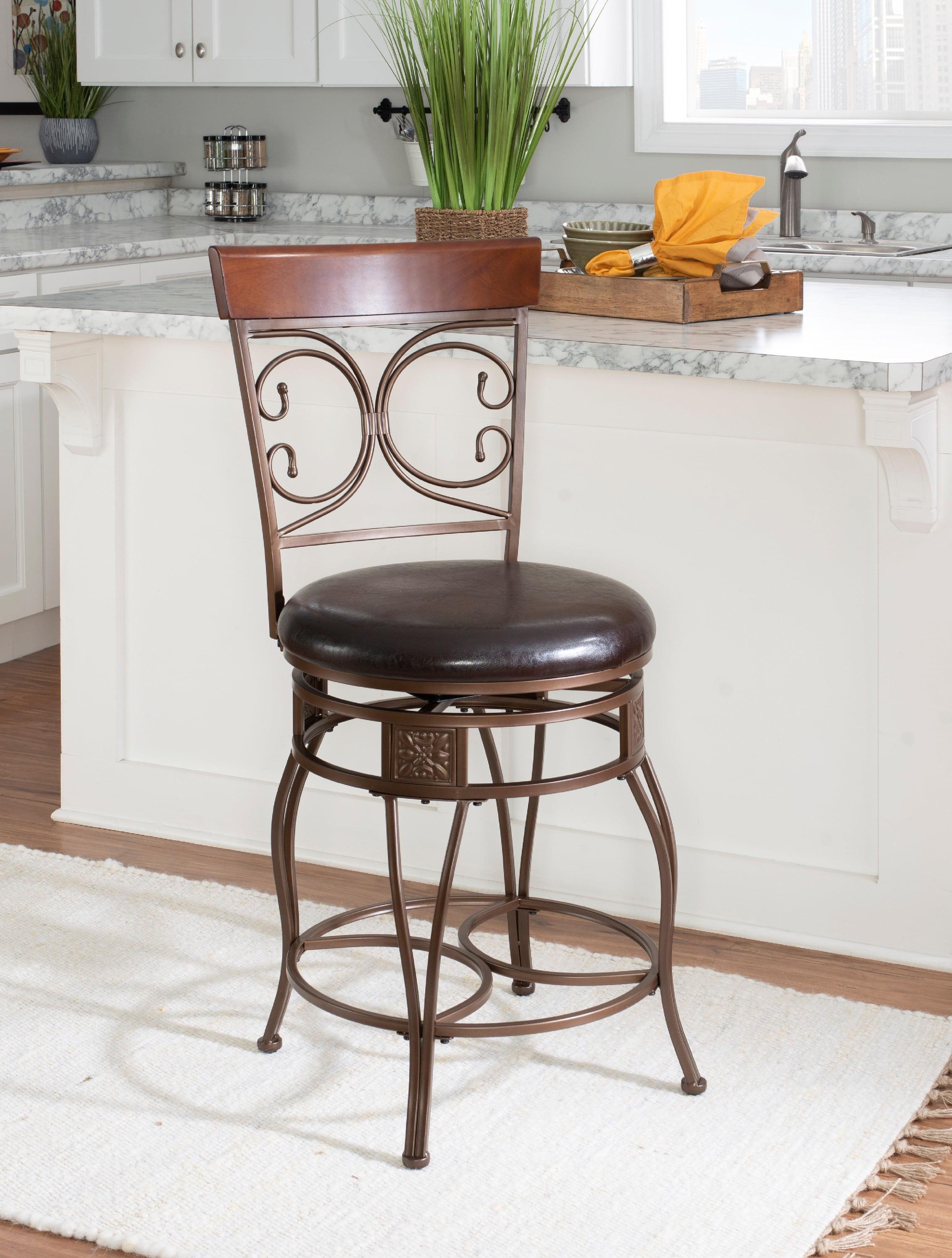 Bronze & Brown Faux Leather High-Back Swivel Counter Stool