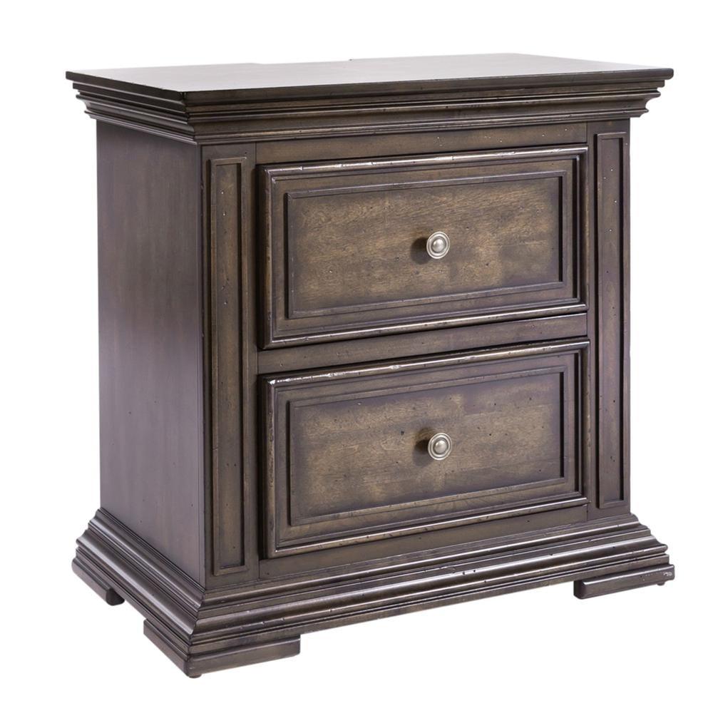 Big Valley Light Brown Traditional 2 Drawer Nightstand with Charging Station