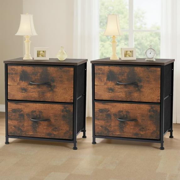 Bigleap Nightstand Set 2, 2 Drawer Dresser for Bedroom, Bedside Furniture, End Table for Bedroom, Closet, Entryway, Brown