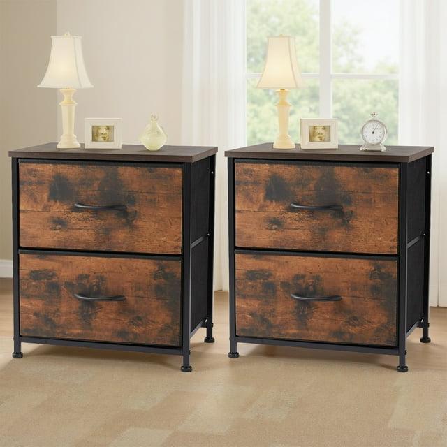 Bigleap Nightstand Set 2, 2 Drawer Dresser for Bedroom, Bedside Furniture, End Table for Bedroom, Closet, Entryway, Brown