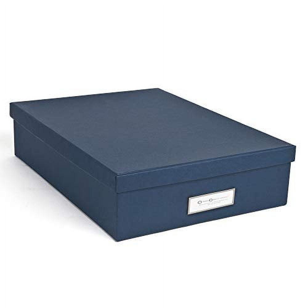 Navy Blue Fiberboard Document Storage Box with Lid and Label Holder