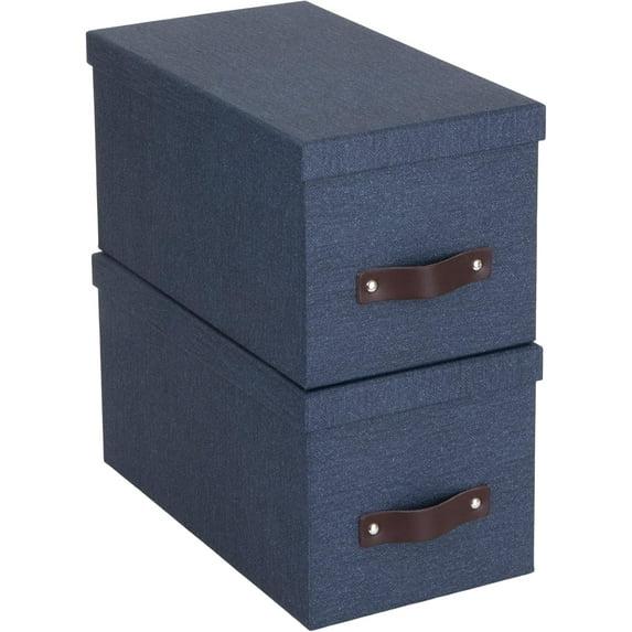 Bigso Box of Sweden Silvia Organizational Storage Box with Leather Handle for Shelves and Stacks Easily - Durable and Decorative Storage Boxes with Lids - 5.9 in x 6.5 in x 11.6 in - 2 Pack - Blue