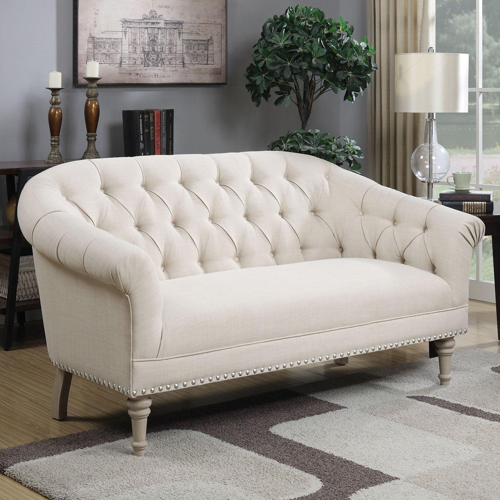 Billie Tufted Back Settee with Roll Arm Natural