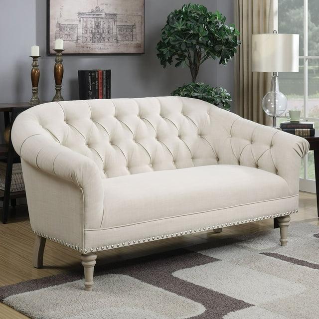 Pemberly Row Tufted Loveseat in Natural and Weathered Gray
