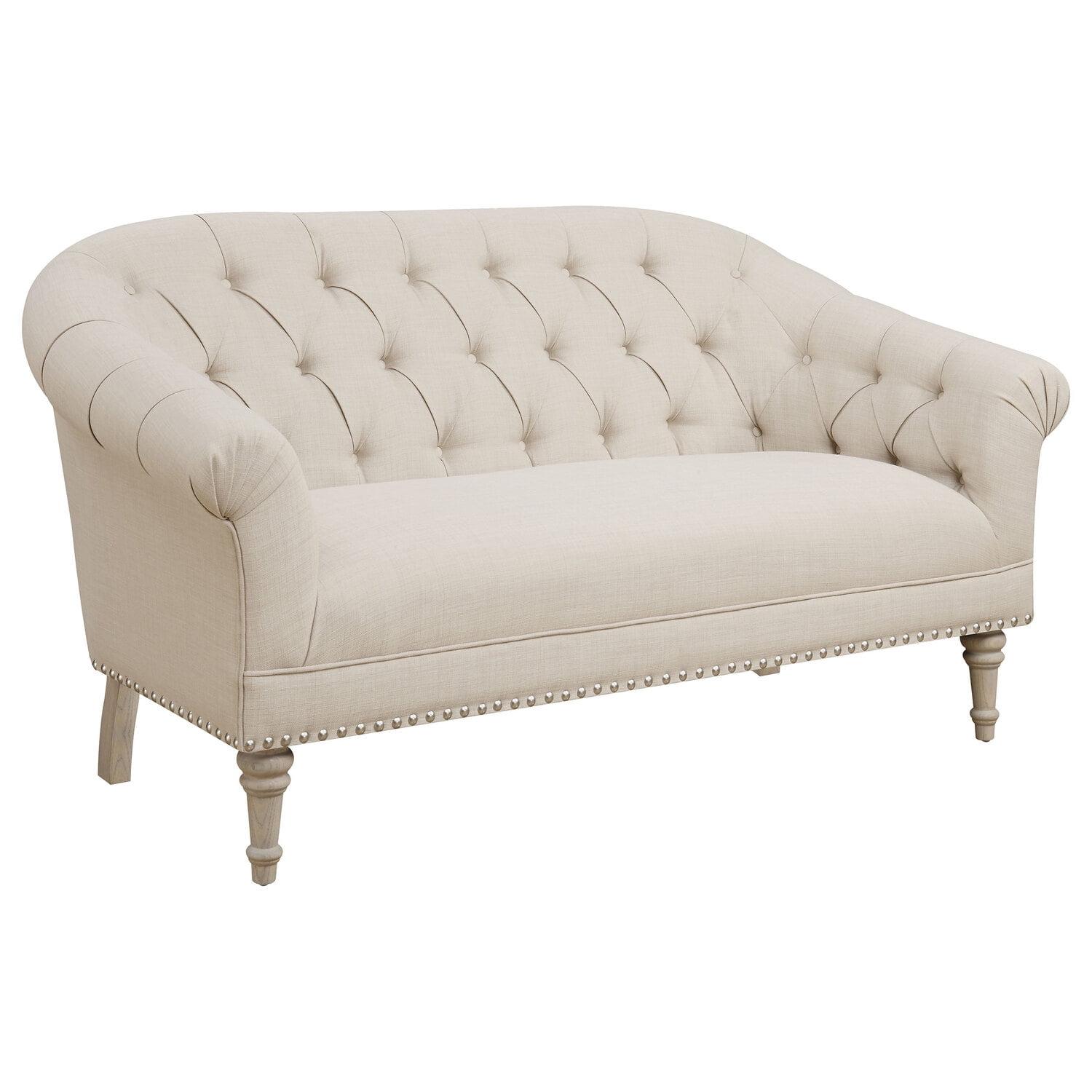 Pemberly Row Tufted Loveseat in Natural and Weathered Gray