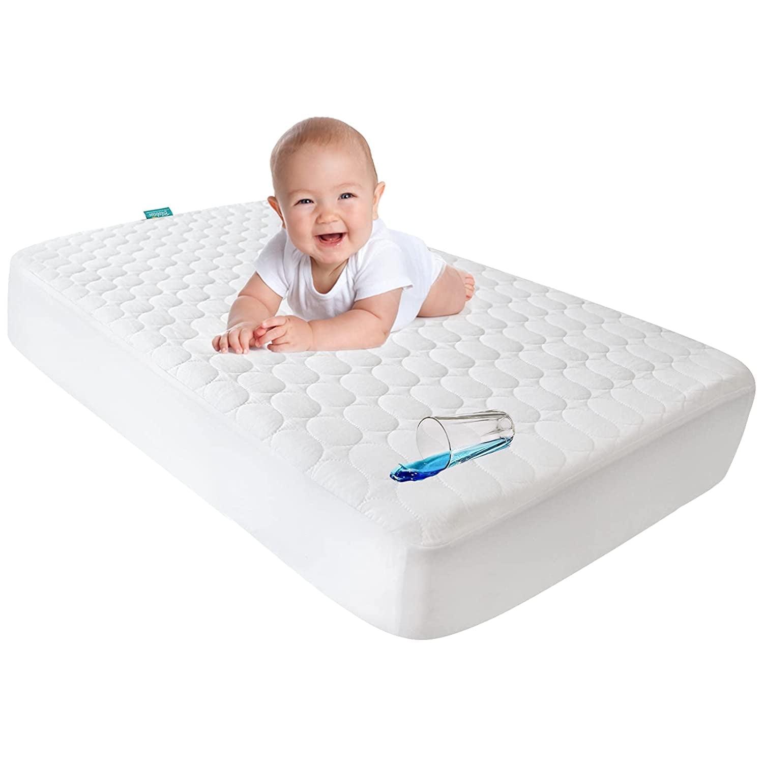 White Waterproof Quilted Crib Mattress Protector Pad