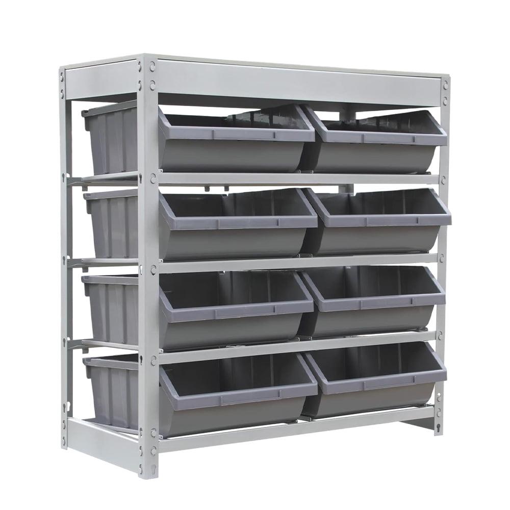 Compact 4-Tier Boltless Steel Bin Rack with Laminated Countertop