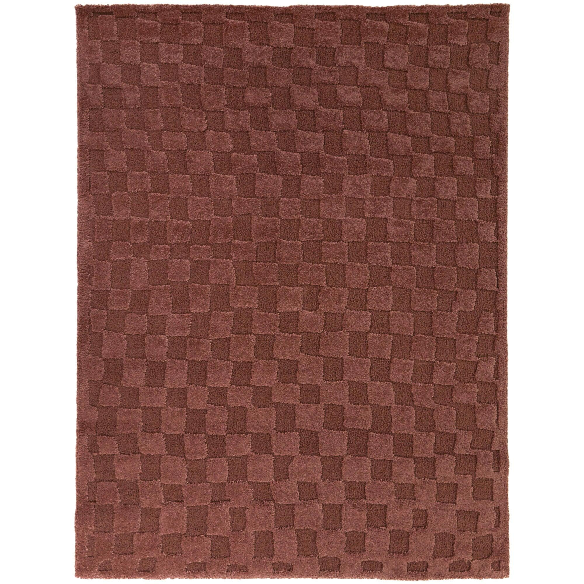 Wine Geometric Checkered Synthetic Area Rug 5'3" x 7'