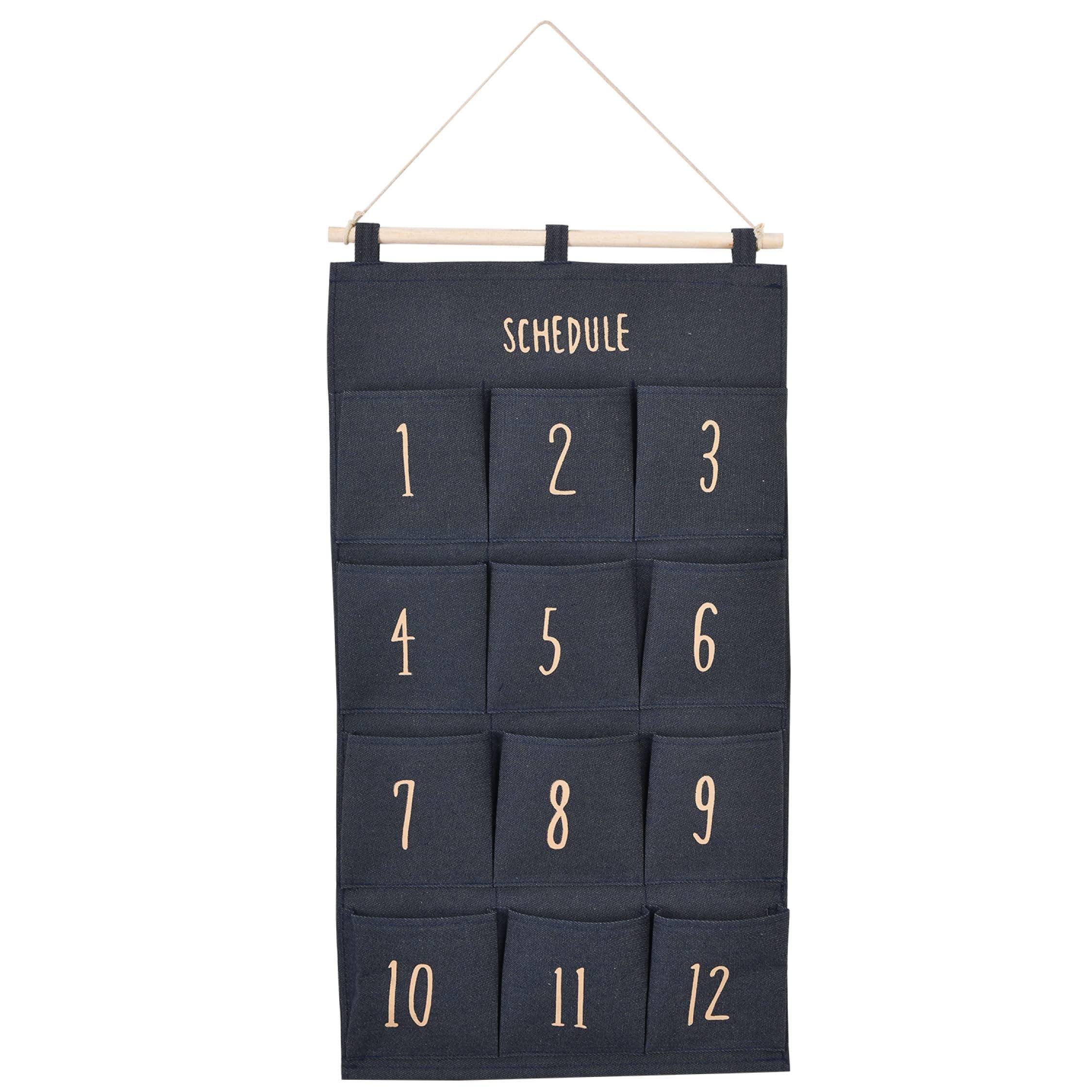 Bins & Things Hanging Organizer - 2x28x15-Inch Wall Fabric Hanging Organizer with 12 Compartments - Aesthetic Organizer Hang Over The Door - Closet Hanging Storage Pockets and Pouch Canvas Bag