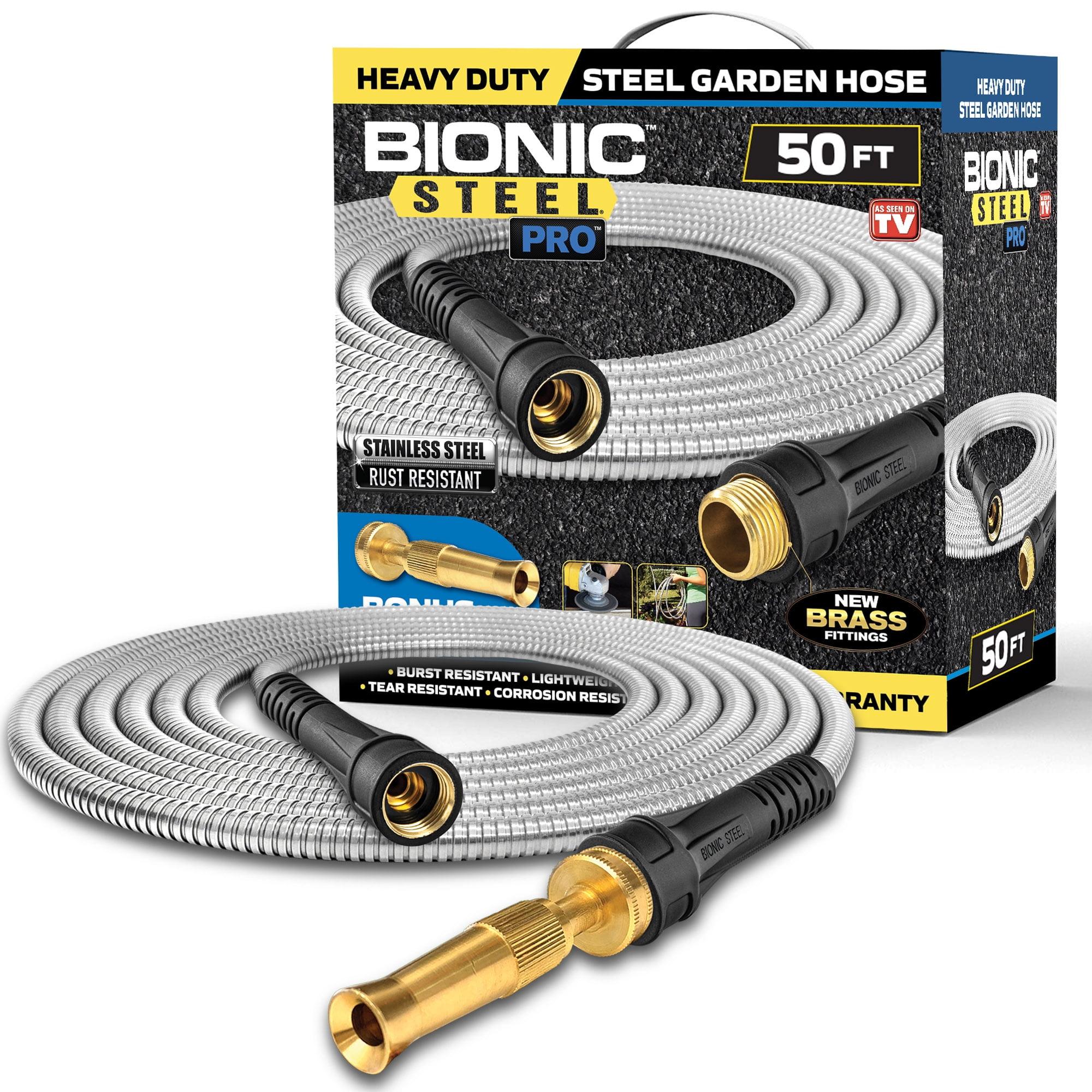 Heavy Duty 50ft Silver Stainless Steel Garden Hose with Brass Fittings