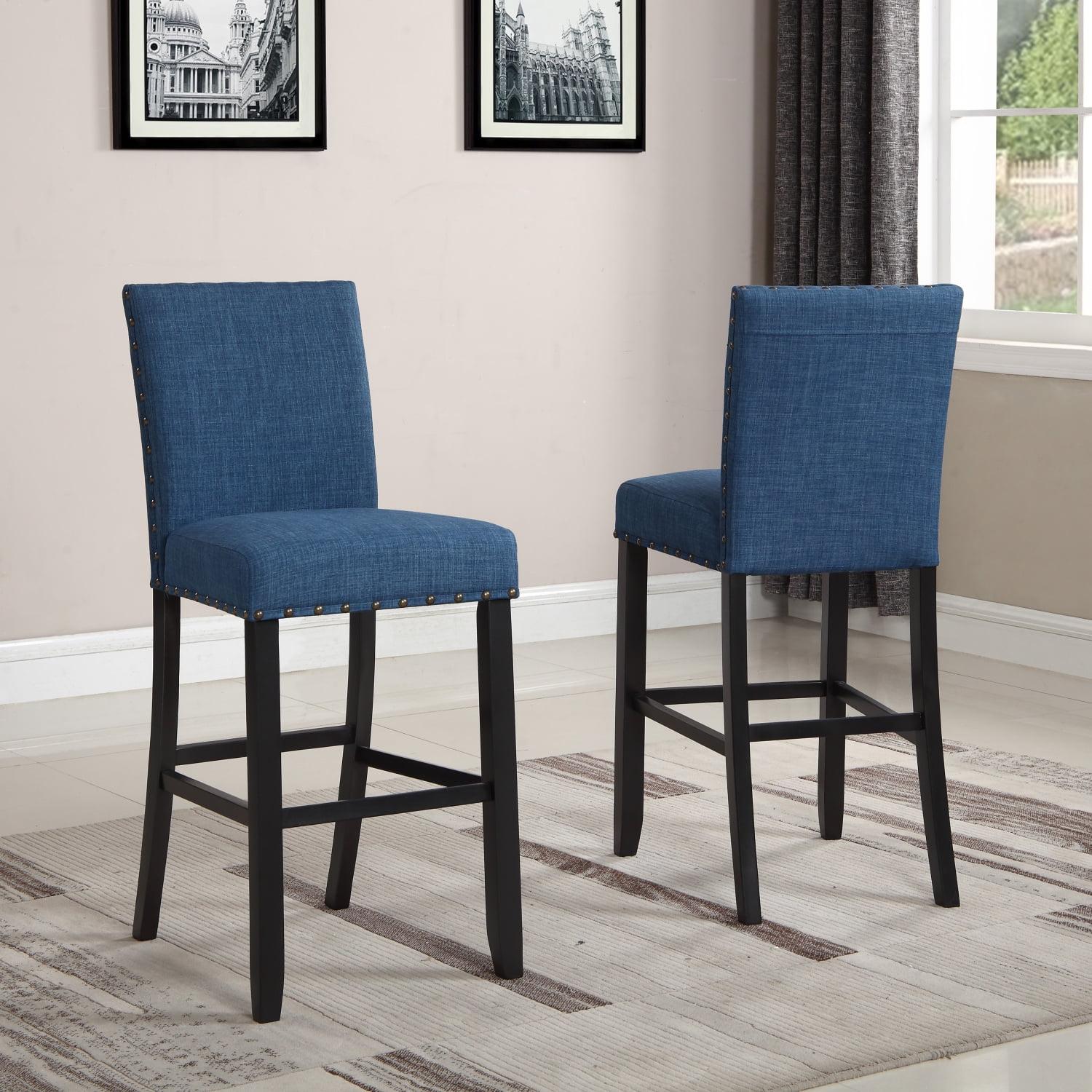 Espresso Hardwood Contemporary Bar Stools with Gray Linen Upholstery, Set of 2