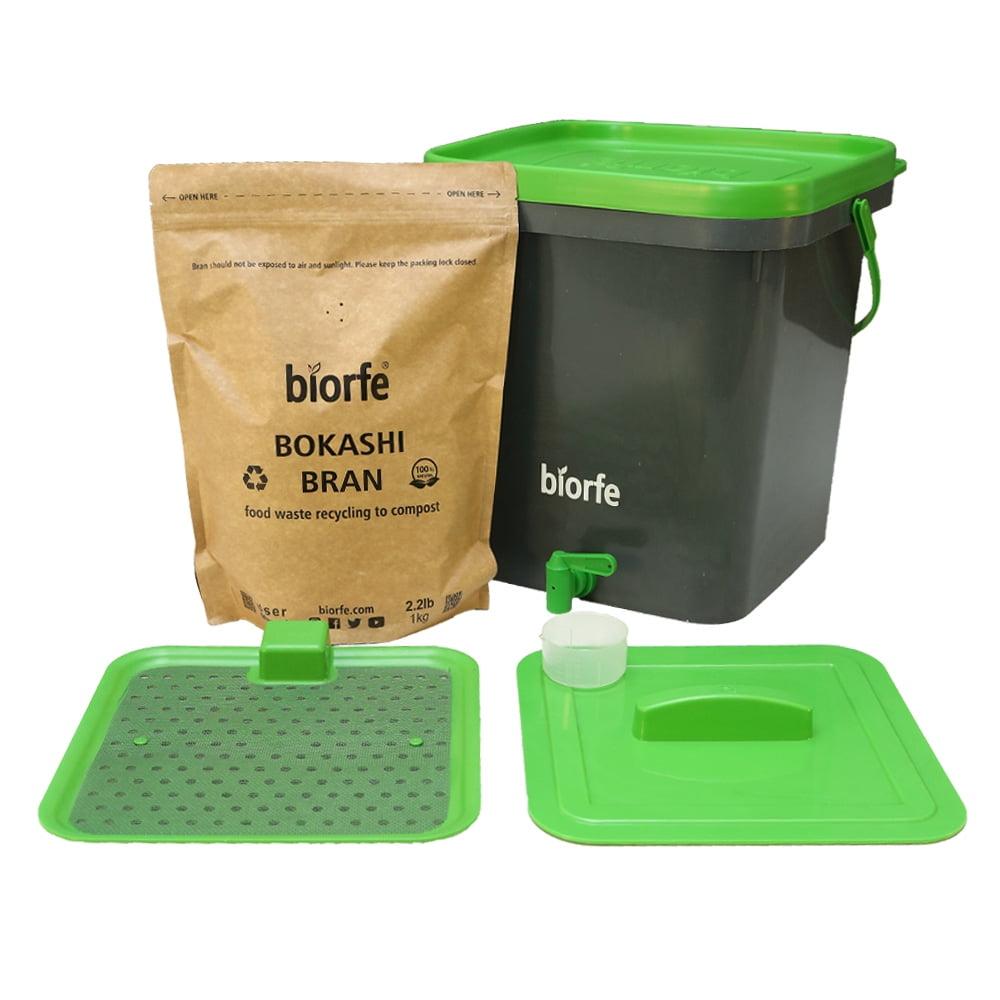 Biorfe Indoor Bokashi Compost Bin, 5.3 Gallons Anthracite Composter Set with 2.2 lbs Bokashi Bran