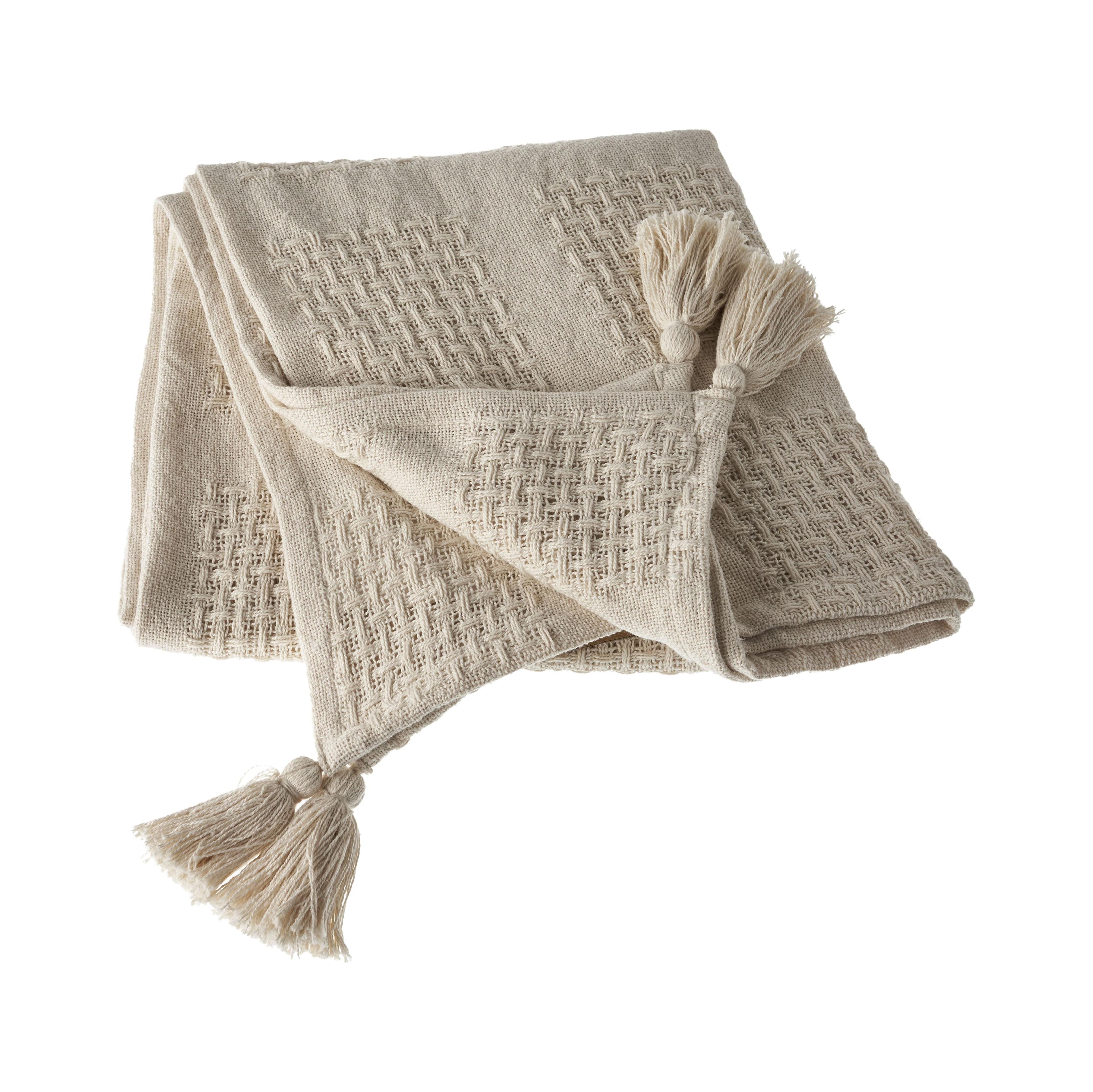 Cozy Harbor Organic Cotton Reversible Throw Blanket, Cream, 50" x 60"