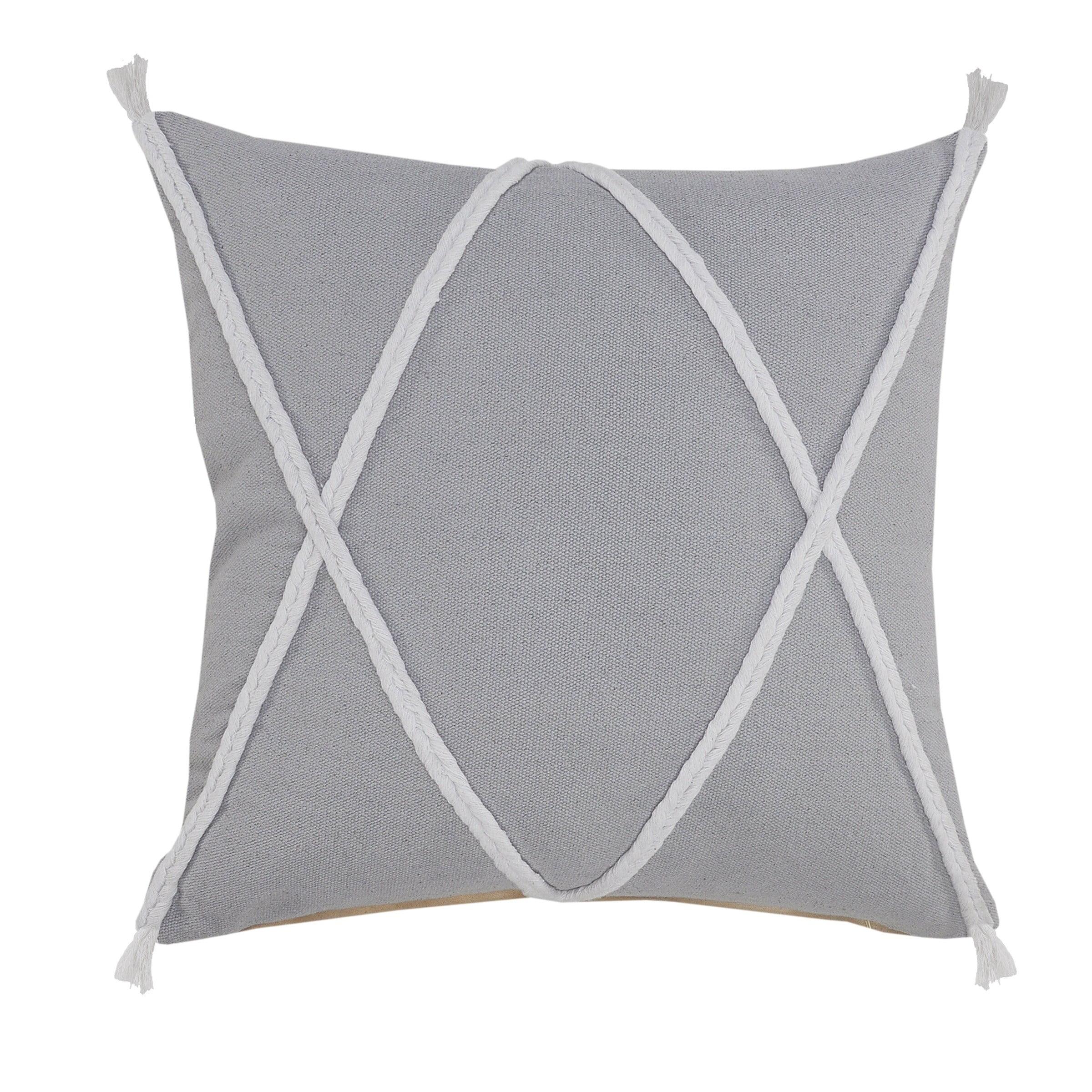 Birch Harbor Coastal Geometric Braided and Tasseled Throw Pillow