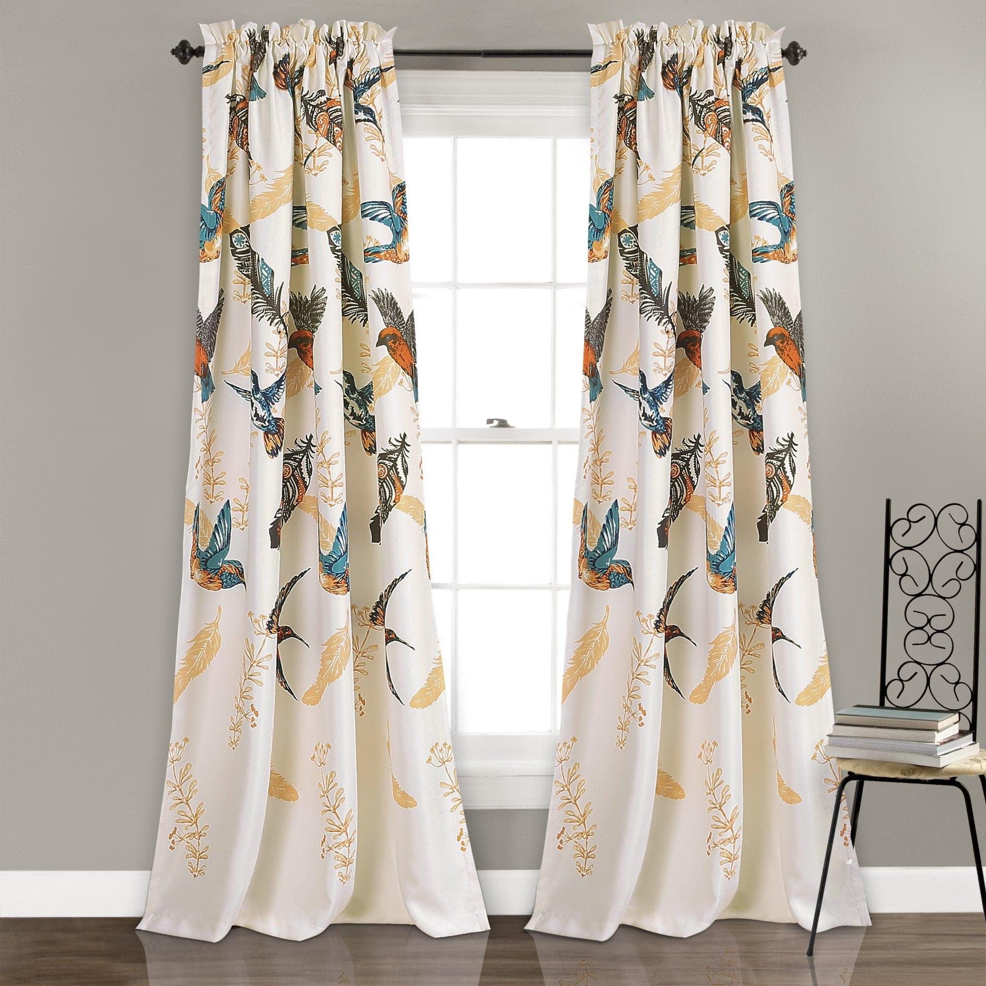 Bird Breeze Blue Polyester Room Darkening Curtain Panels