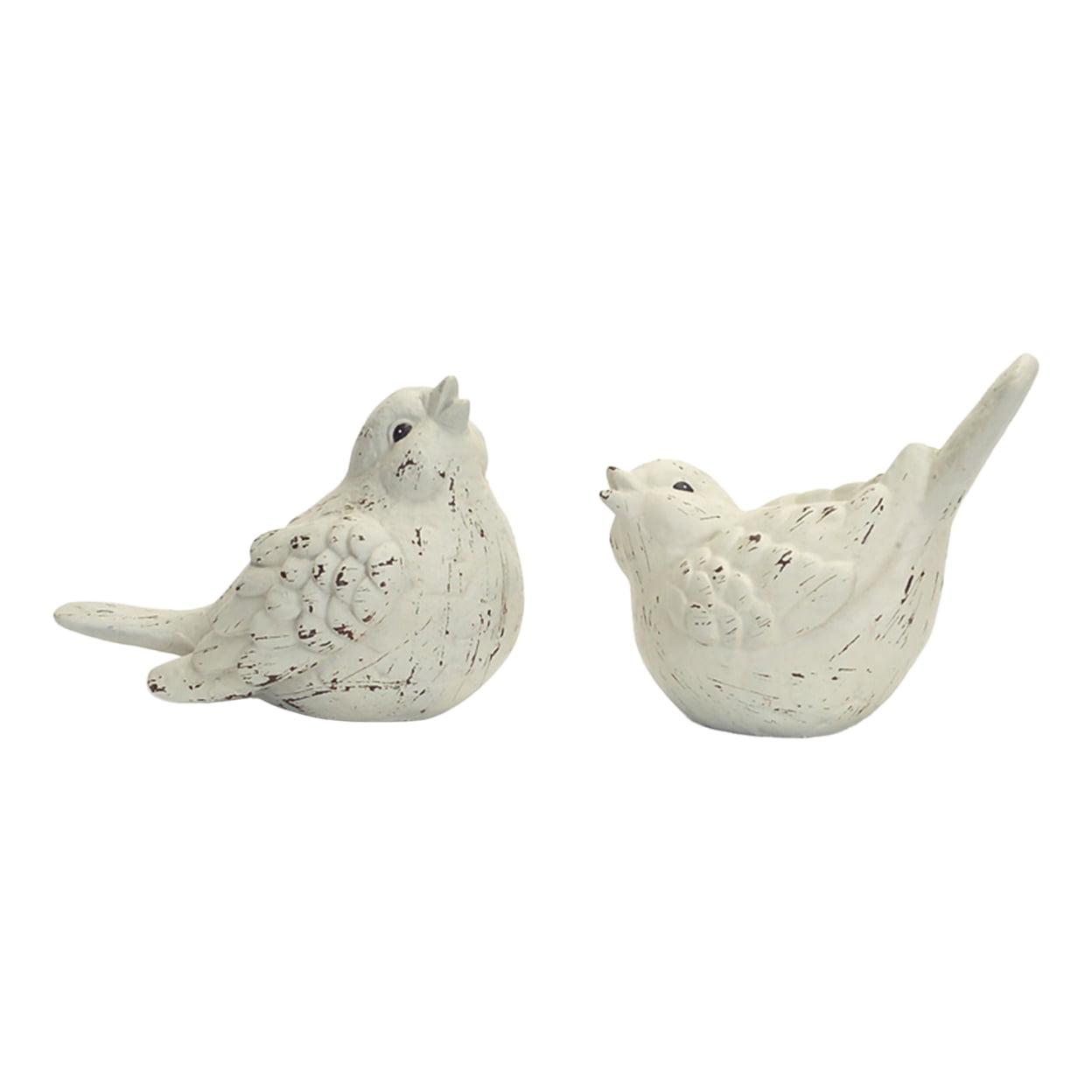 Set of 4 Beige and Brown Ceramic Bird Figurines