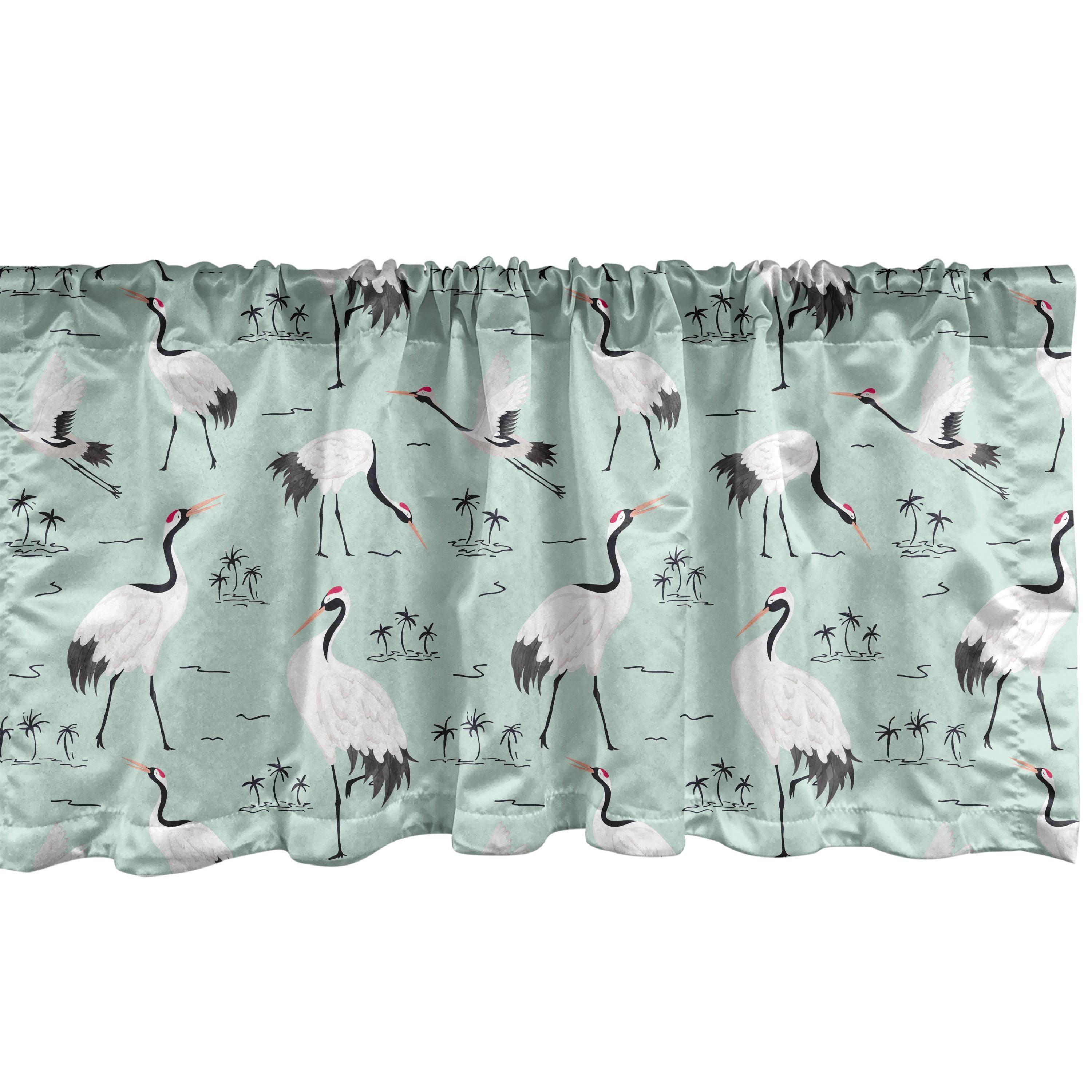 Ambesonne Bird Print Valance Pack of 2 Cranes and Exotic Trees Pale Blue White