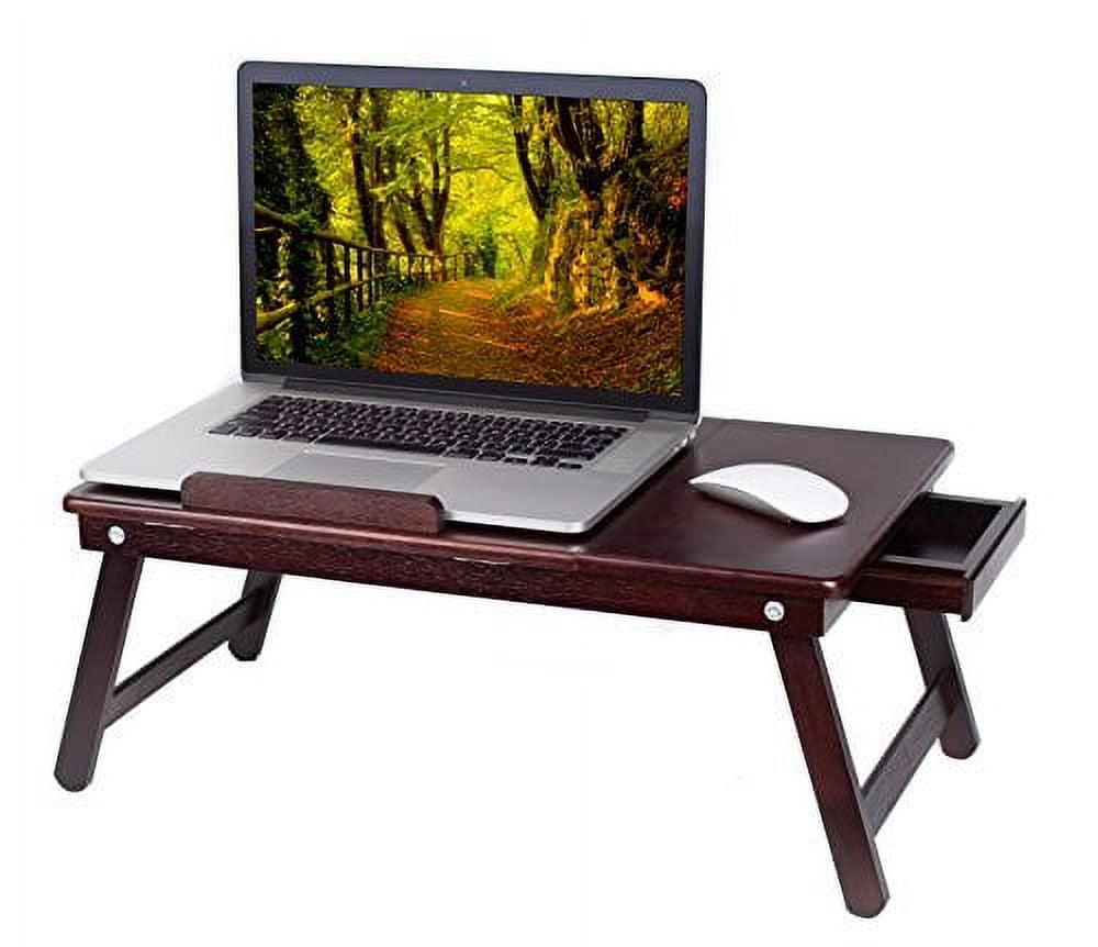 Adjustable Walnut Bamboo Laptop Bed Tray with Storage Drawer