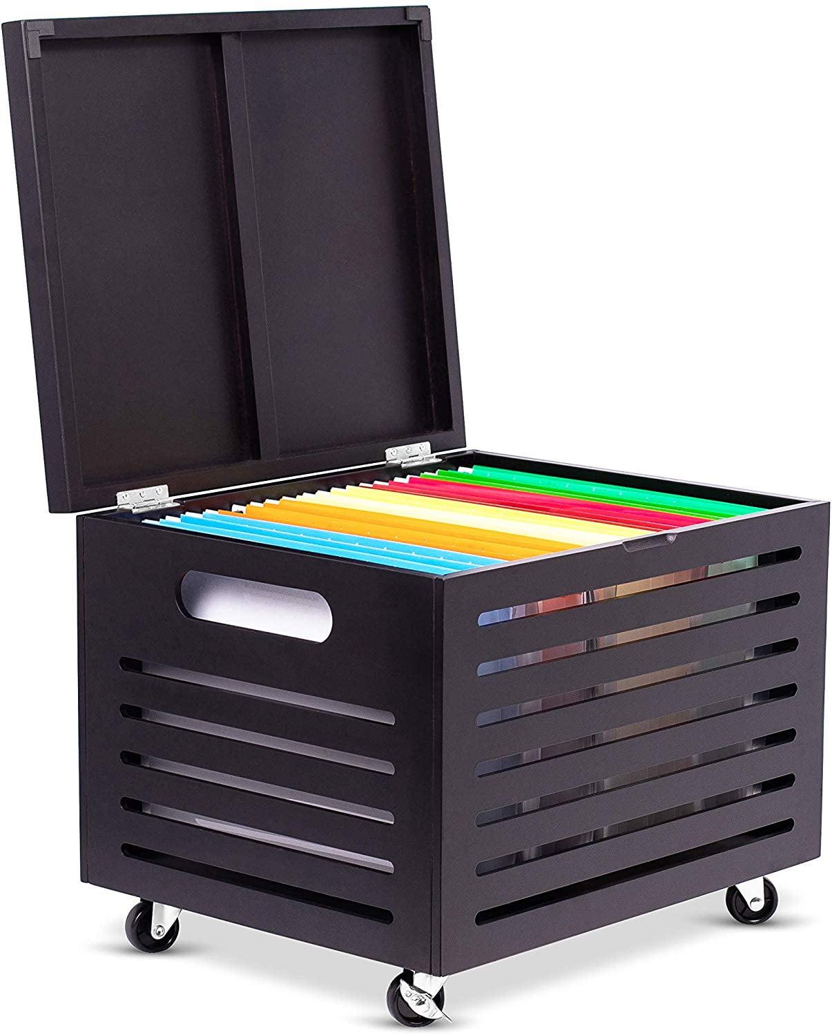 BirdRock Home Bamboo Rolling File Storage Organizer Box with Lid - Cafe Noir