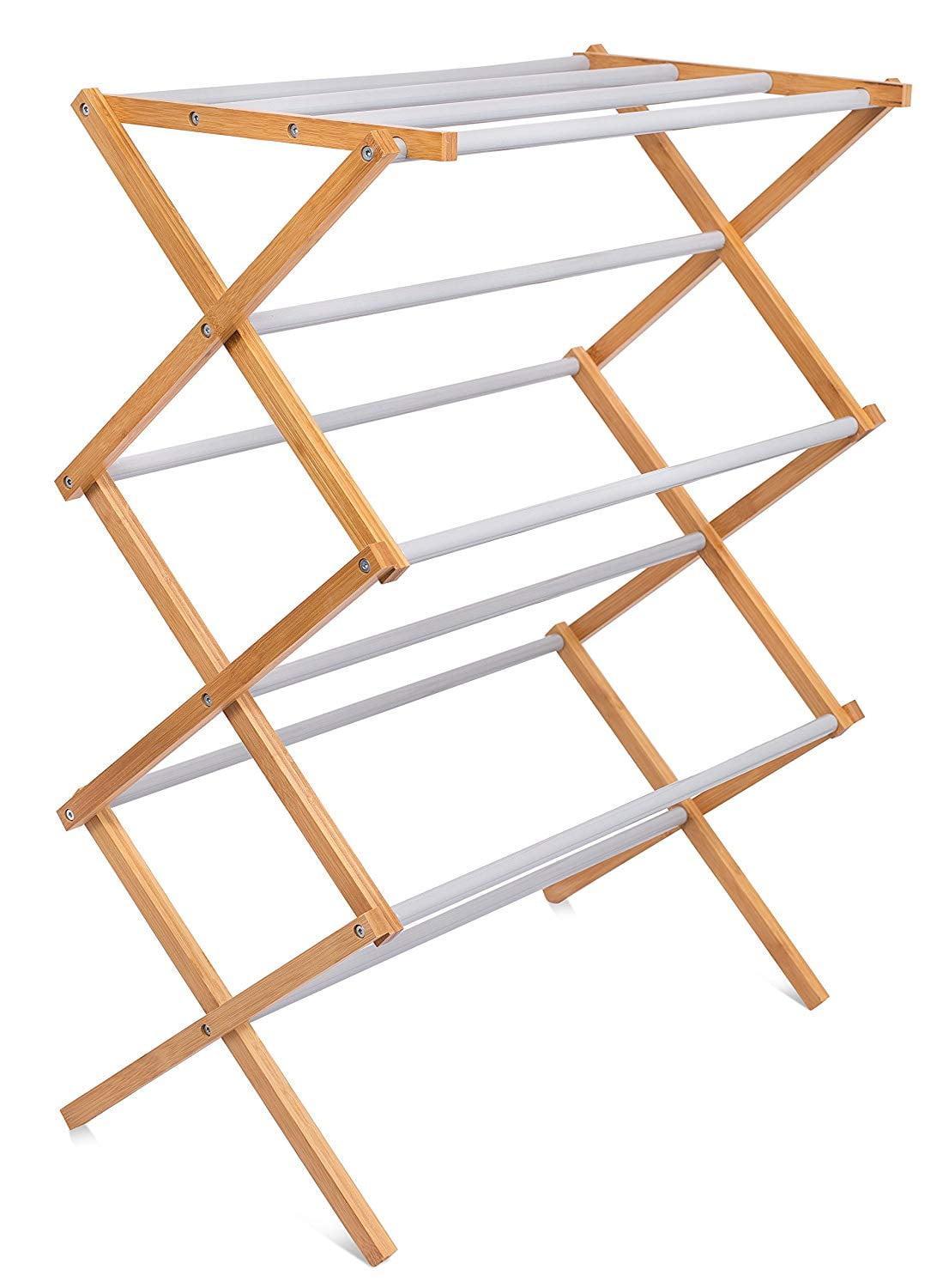 3-Tier Bamboo and Steel Collapsible Clothes Drying Rack