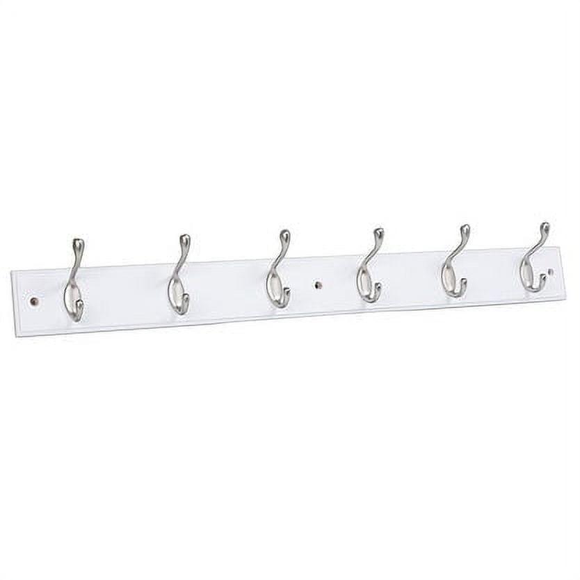 White Wall-Mounted Coat Rack with Satin Nickel Hooks