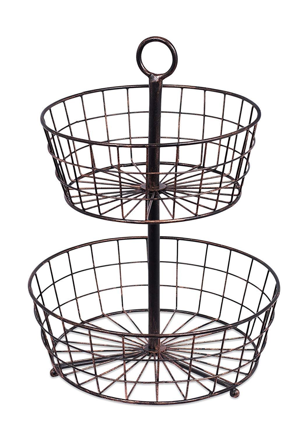 Black Metal 2-Tier Wire Fruit Basket