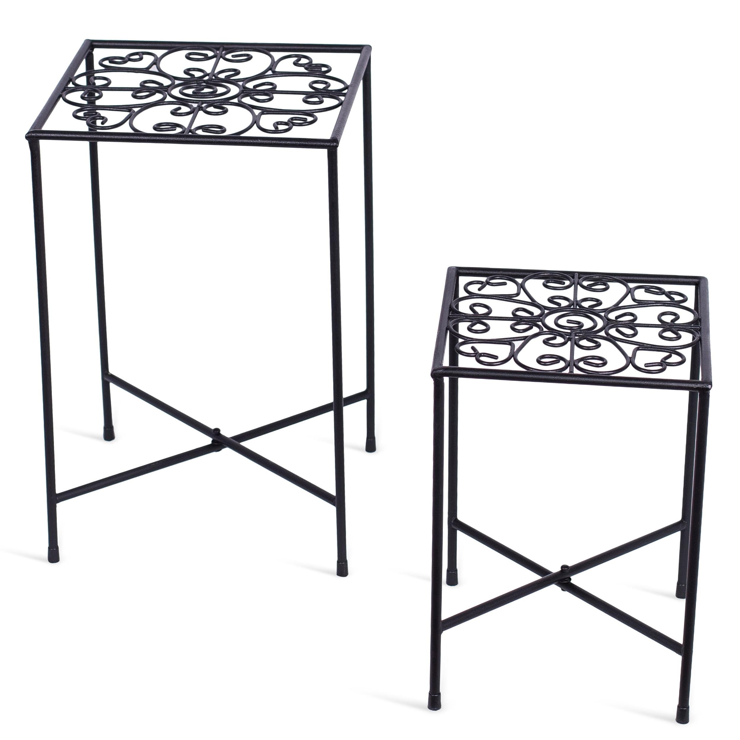 Black Iron Scroll Design Indoor Plant Stands, Set of 2