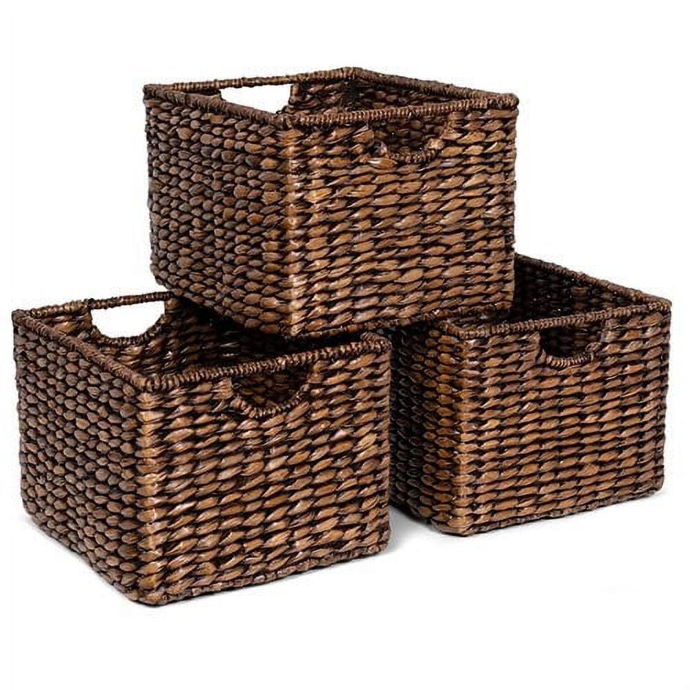 Storage Shelf Organizer Baskets with Handles - Set of 3 - Seagrass Wicker Basket - Pantry Living Room Office-Bathroom Shelves Organization - Under Shelf Basket - Handwoven (Natural)