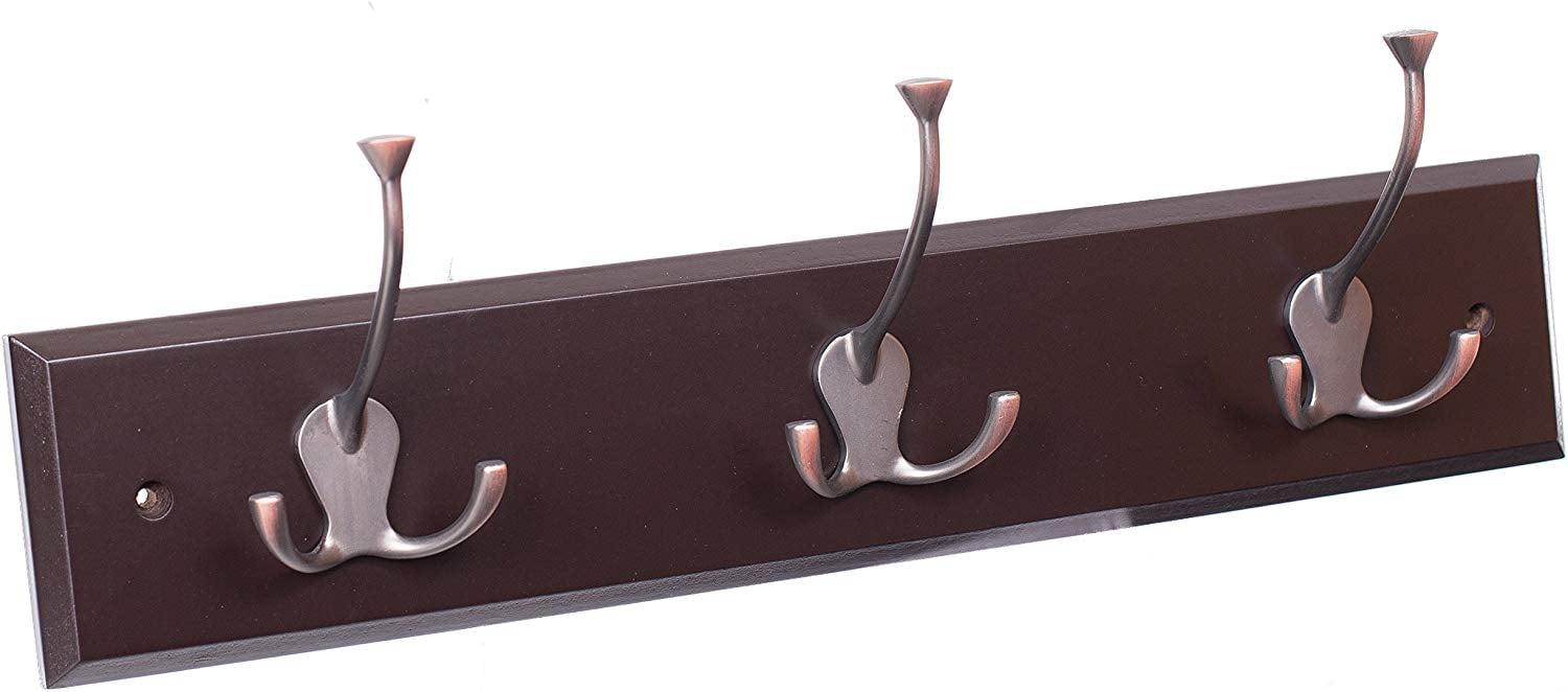 BirdRock Home Tri Hook Coat Rack - 3 Hooks - Wall Mount Hat Rack - Brown Finish - Bronze Hooks