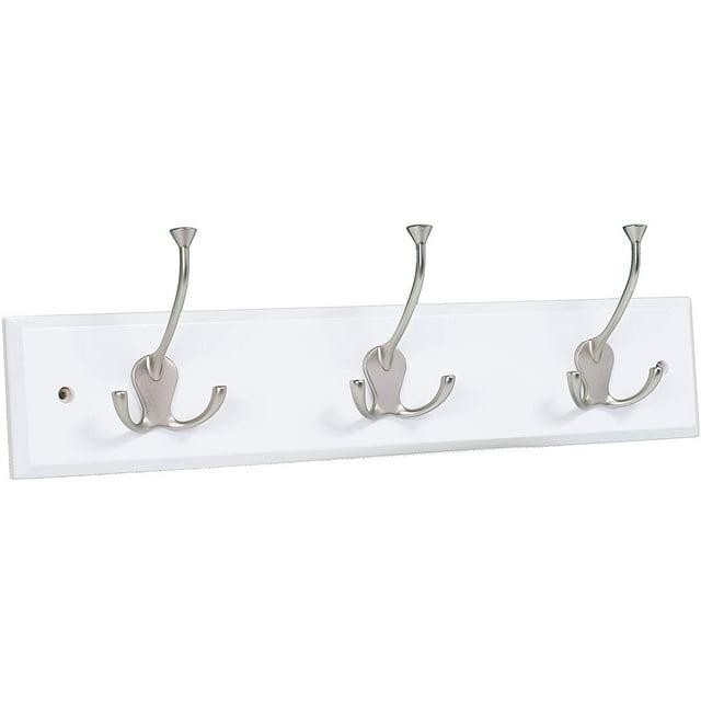 BirdRock Home Tri Hook Coat Rack - 3 Hooks - Wall Mount Hat Rack - White Finish - Satin Nickel Hooks