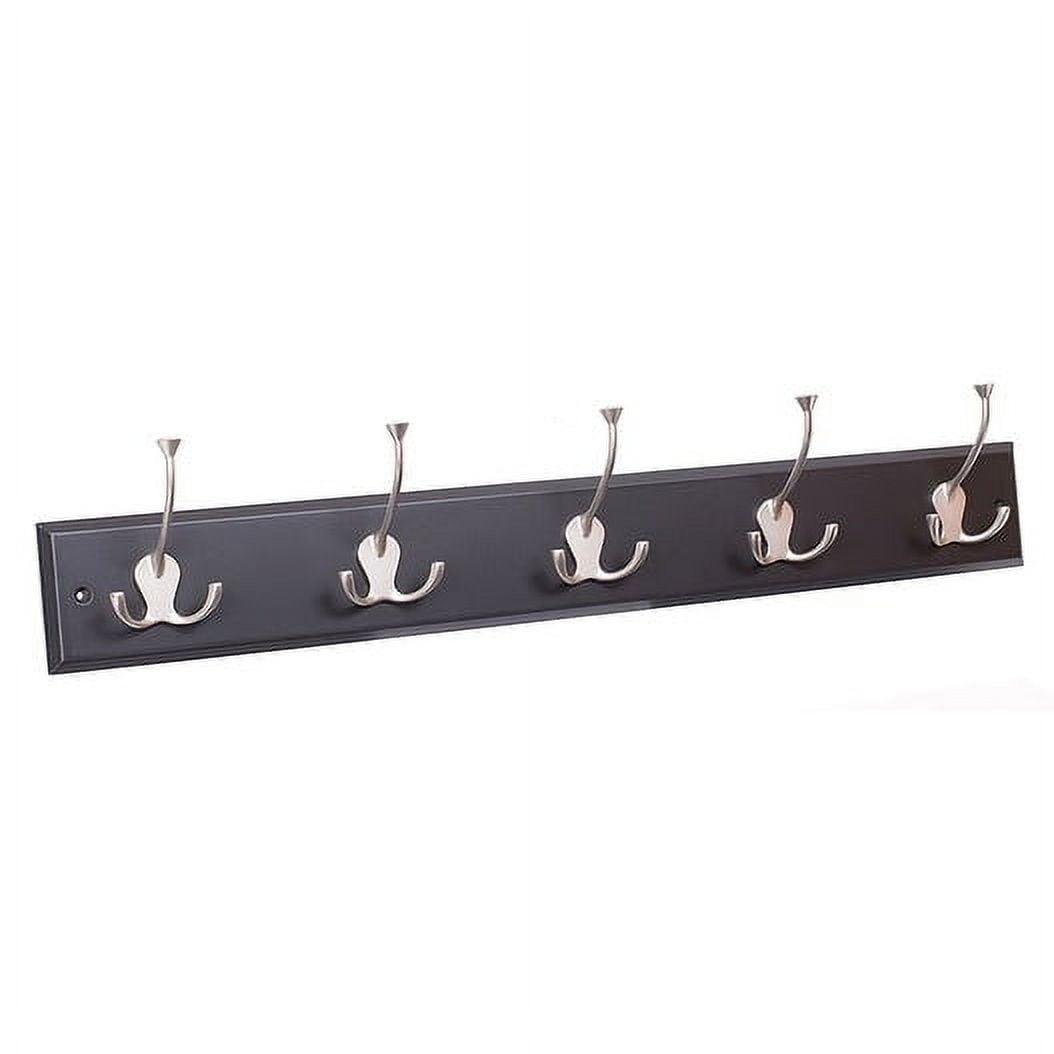 BirdRock Home Tri Hook Coat Rack - 5 Hooks - Wall Mount Hat Rack - Black Finish - Satin Nickel Hooks