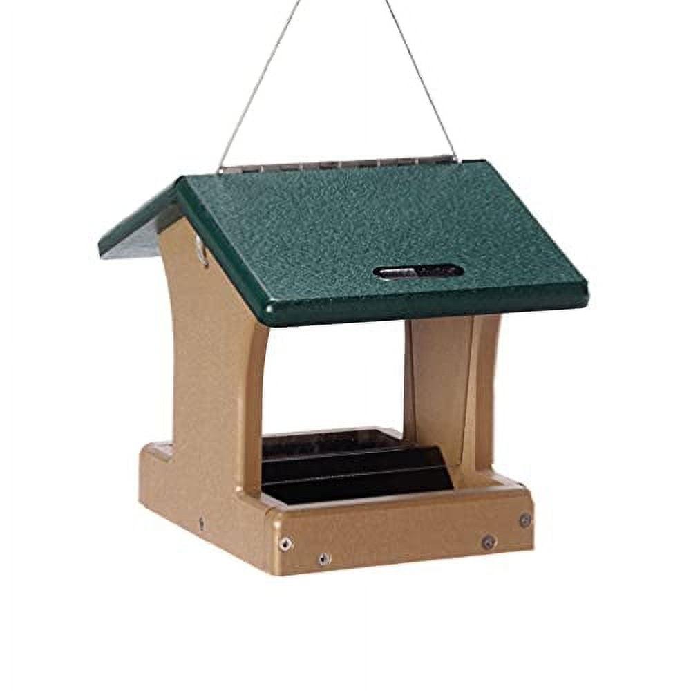Birds Choice Birds Choice 8.75" Small Recycled Plastic Hanging Hopper 2-Sided Bird Feeder, Taupe/Green