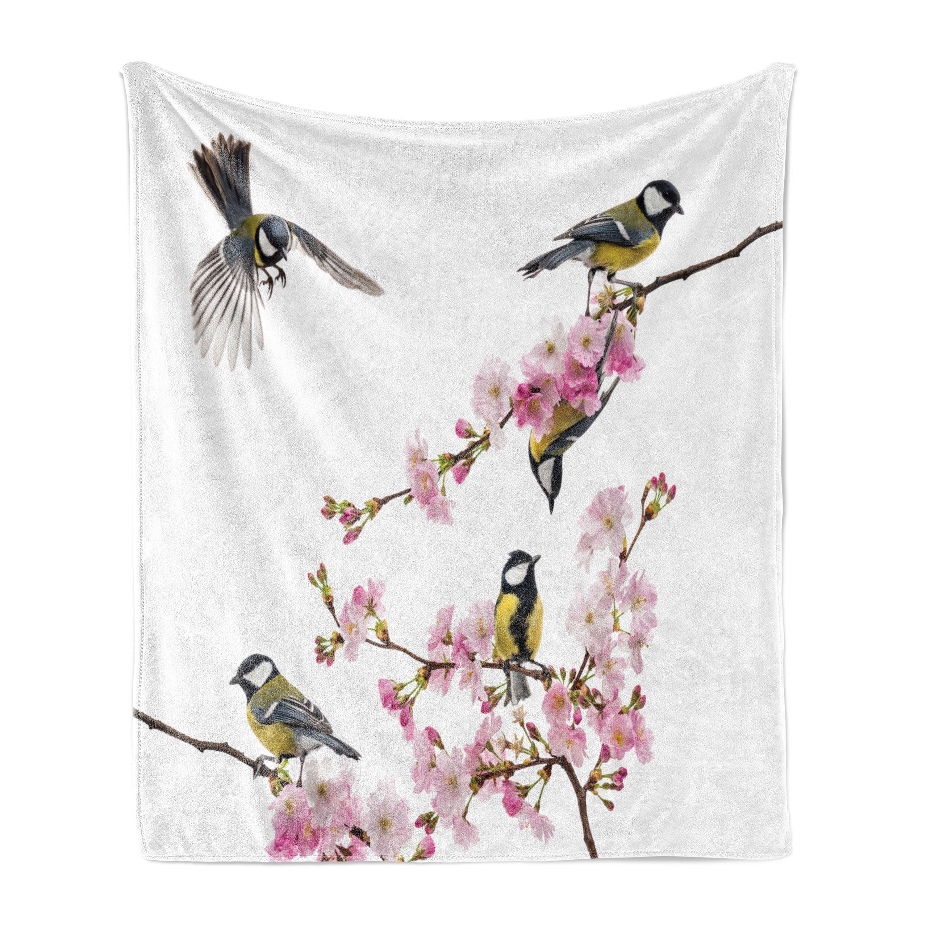 Multicolor Fleece Throw Blanket with Hummingbirds and Blossoms