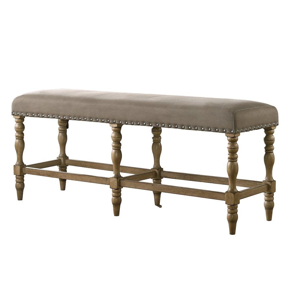 Birmingham Microfiber Counter Height Bench with Nailhead in Driftwood Finish