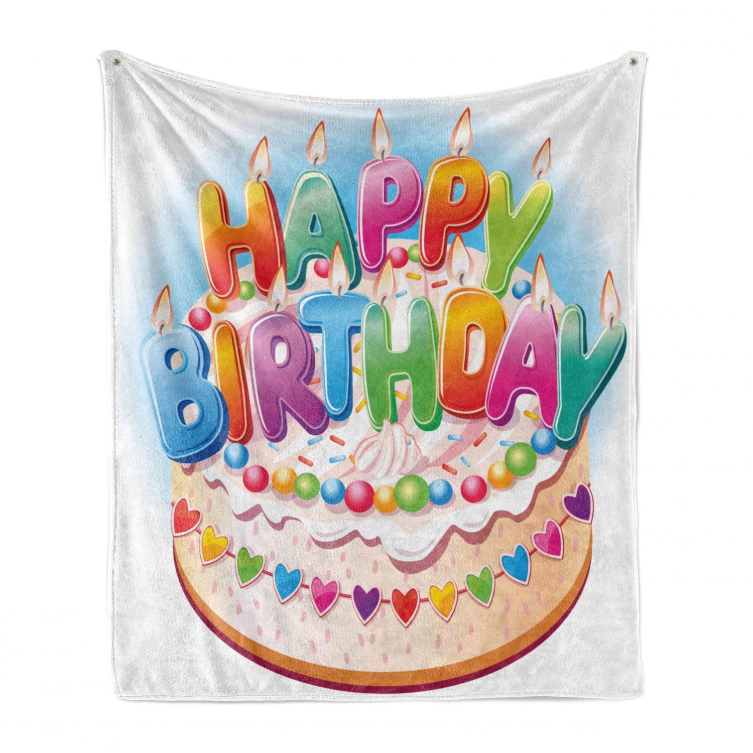 Ambesonne Birthday Party Fleece Throw Blanket Cake Candles Hearts Multicolor