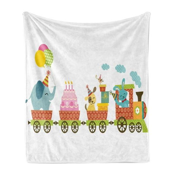 Ambesonne Ambesonne Birthday Party Fleece Throw Blanket Birthday Cake Animal Multicolor