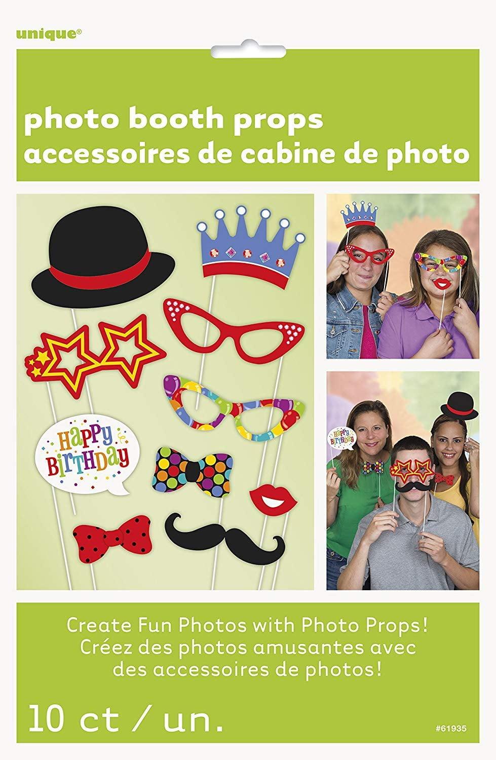 Assorted Colorful Birthday Photo Booth Props, 10 Count