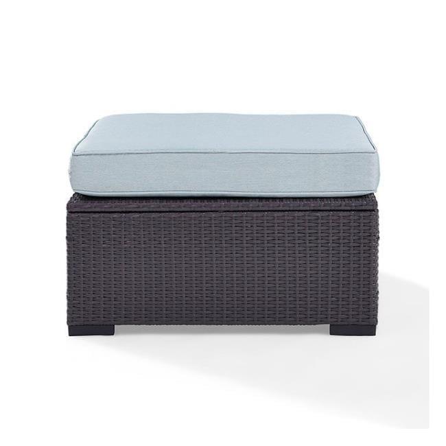 Biscayne Ottoman with Mist Cushions - Brown/Mist - Crosley: Wicker Patio Footrest, UV-Resistant, Polyurethane Foam Fill